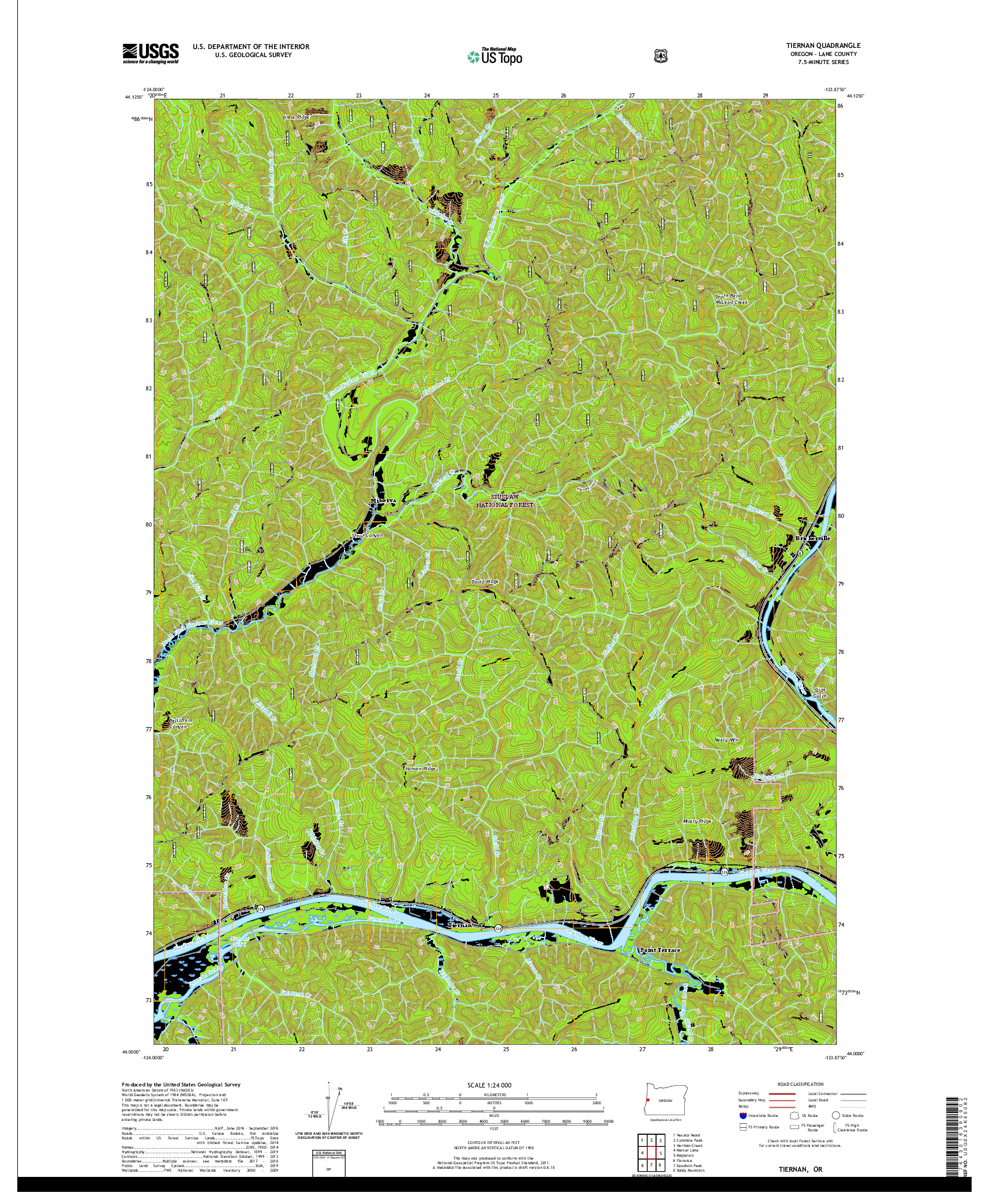 USGS US TOPO 7.5-MINUTE MAP FOR TIERNAN, OR 2020