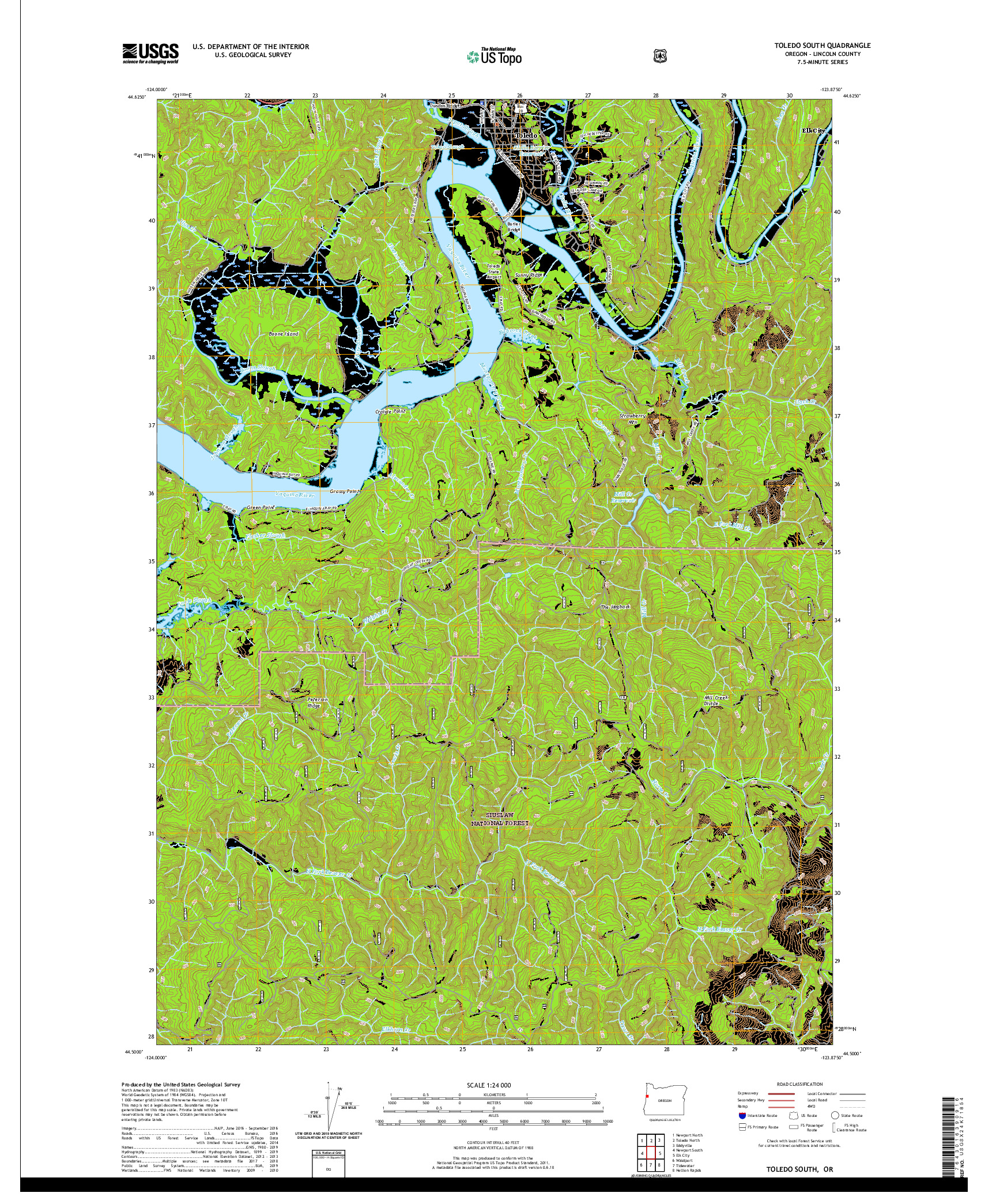 USGS US TOPO 7.5-MINUTE MAP FOR TOLEDO SOUTH, OR 2020