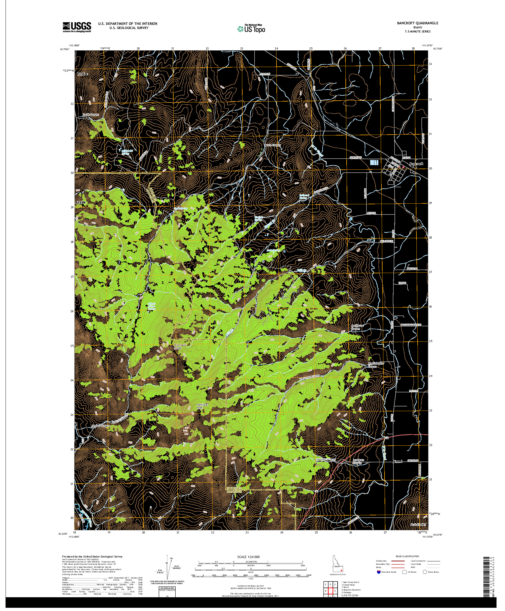 USGS US TOPO 7.5-MINUTE MAP FOR BANCROFT, ID 2020