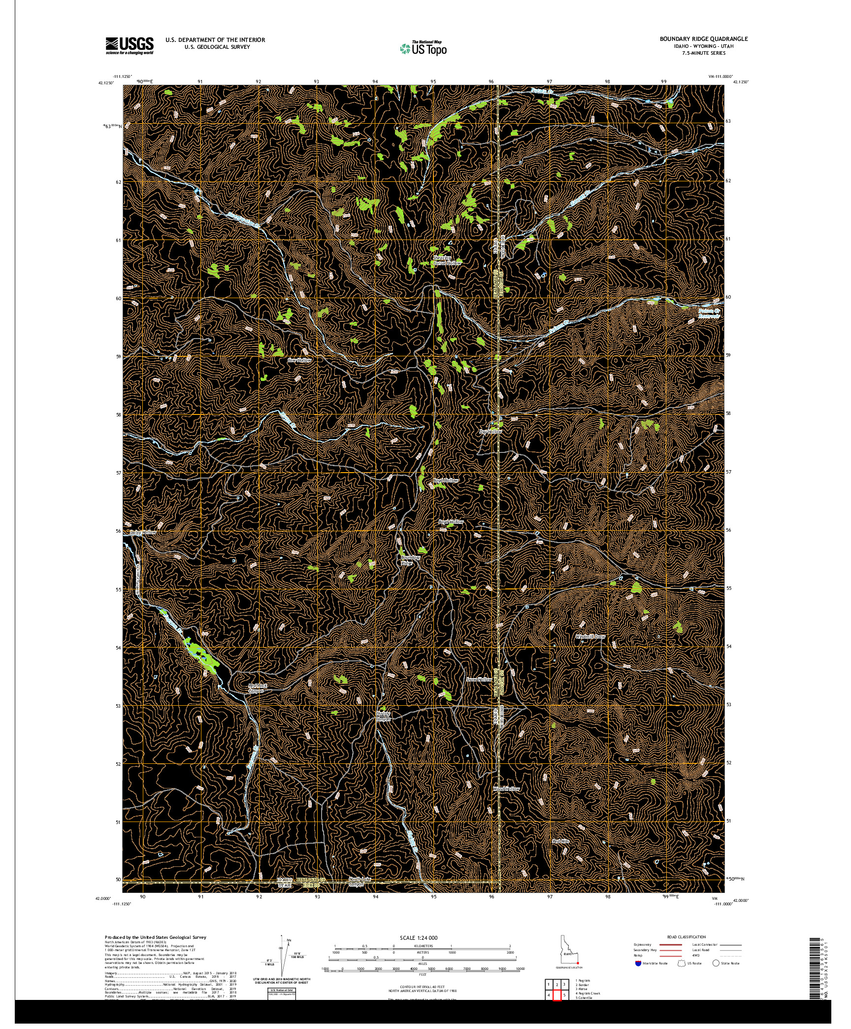 USGS US TOPO 7.5-MINUTE MAP FOR BOUNDARY RIDGE, ID,WY,UT 2020