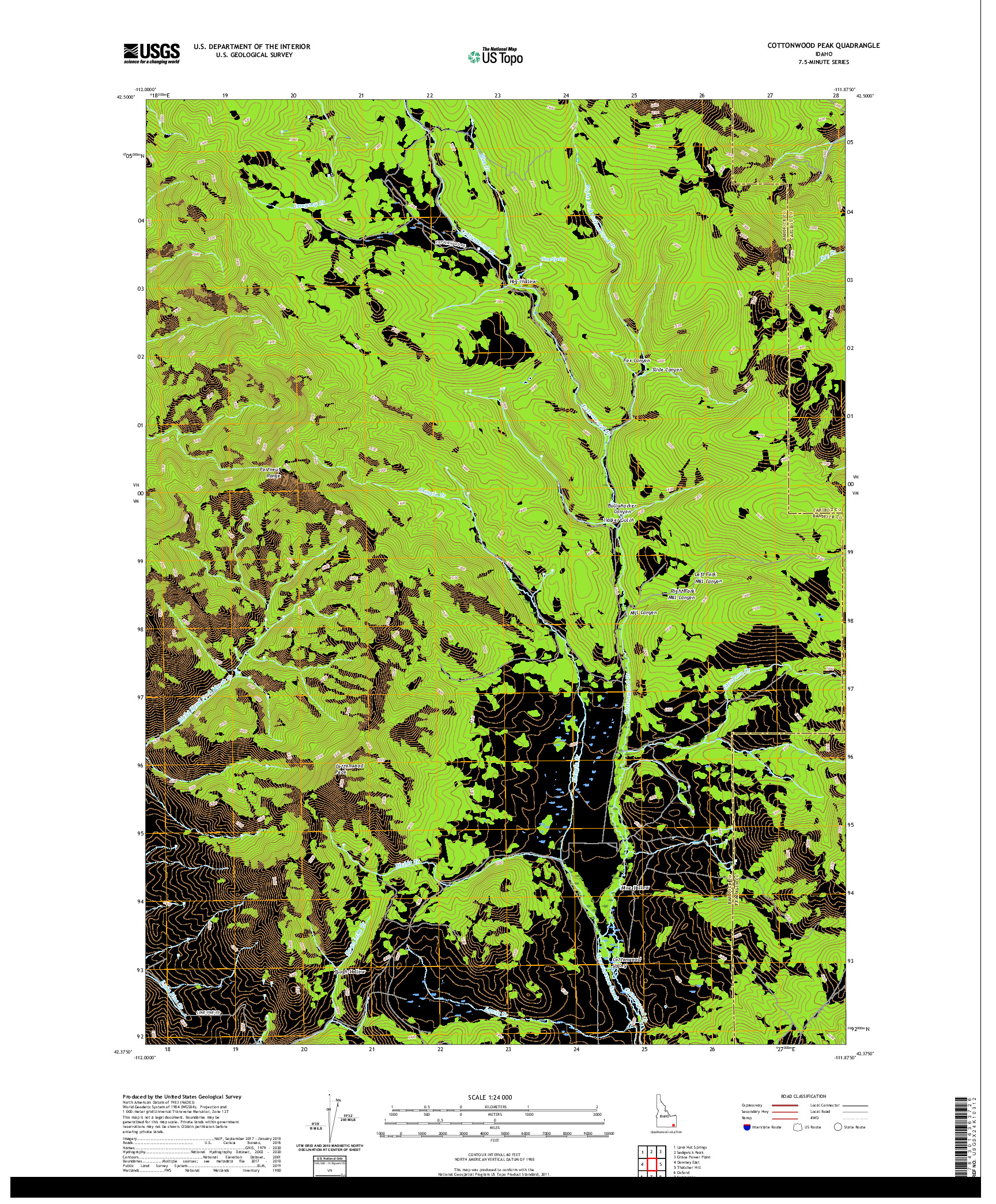 USGS US TOPO 7.5-MINUTE MAP FOR COTTONWOOD PEAK, ID 2020