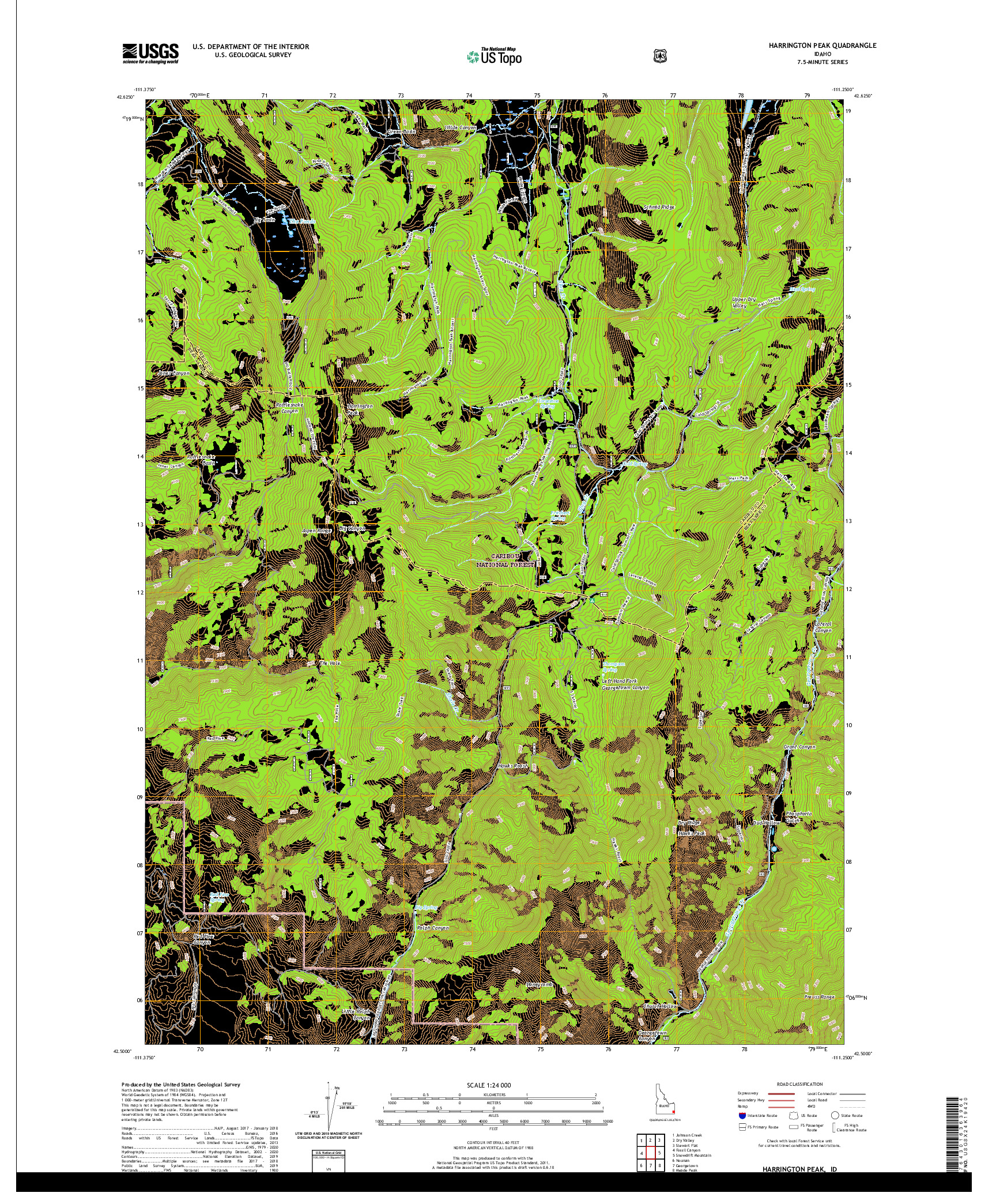 USGS US TOPO 7.5-MINUTE MAP FOR HARRINGTON PEAK, ID 2020