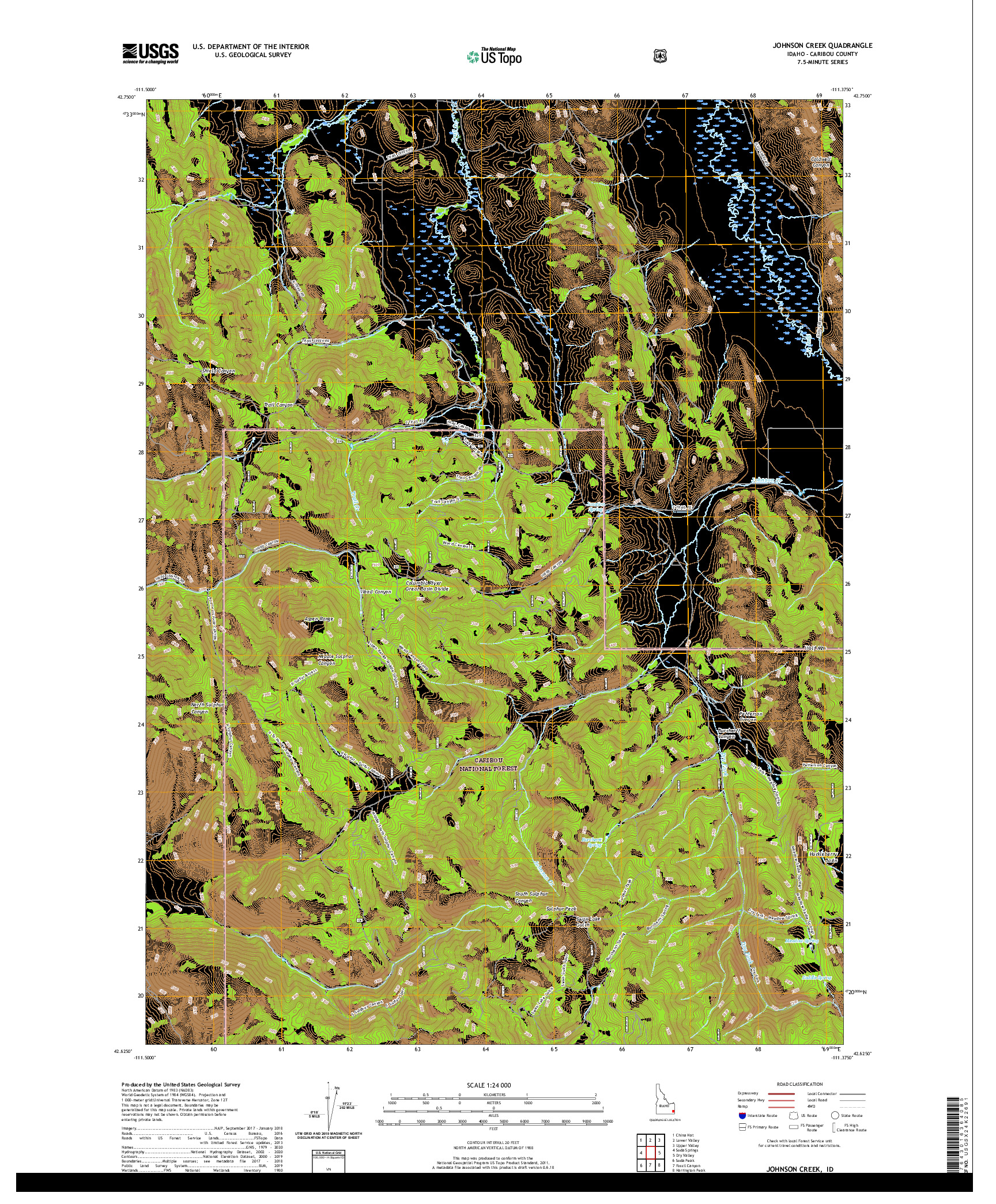 USGS US TOPO 7.5-MINUTE MAP FOR JOHNSON CREEK, ID 2020