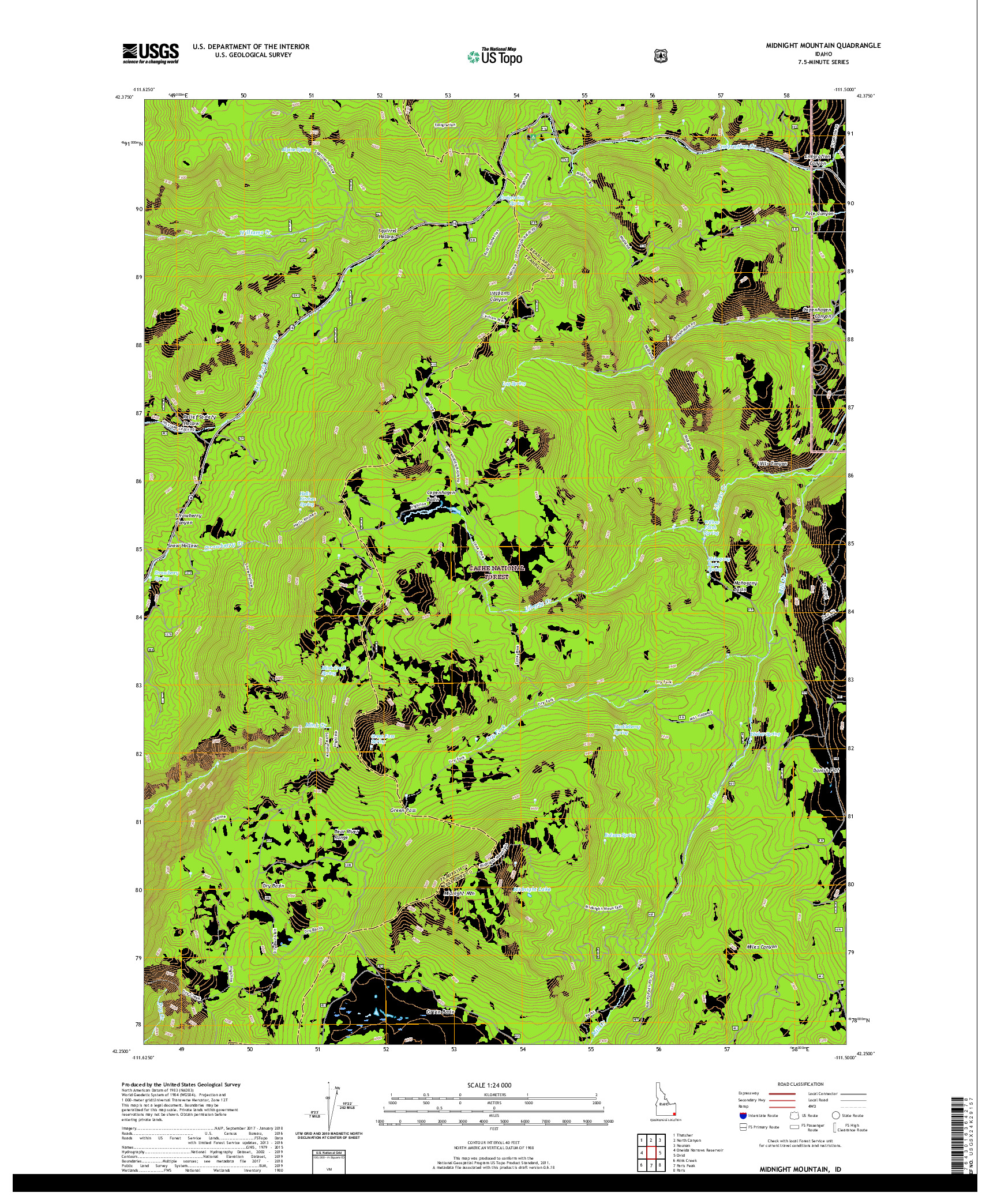 USGS US TOPO 7.5-MINUTE MAP FOR MIDNIGHT MOUNTAIN, ID 2020