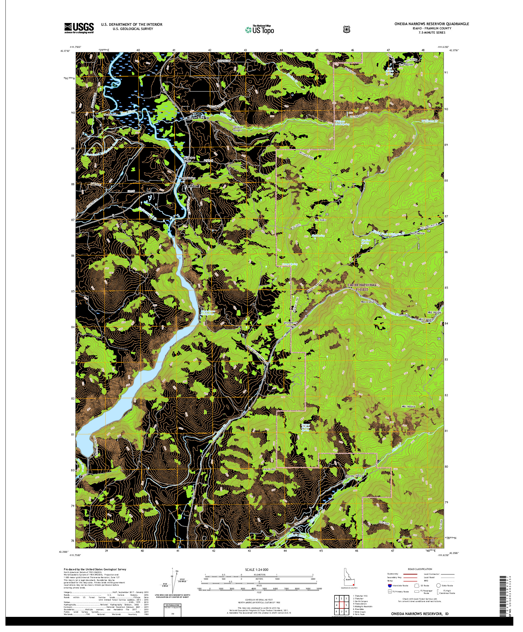 USGS US TOPO 7.5-MINUTE MAP FOR ONEIDA NARROWS RESERVOIR, ID 2020