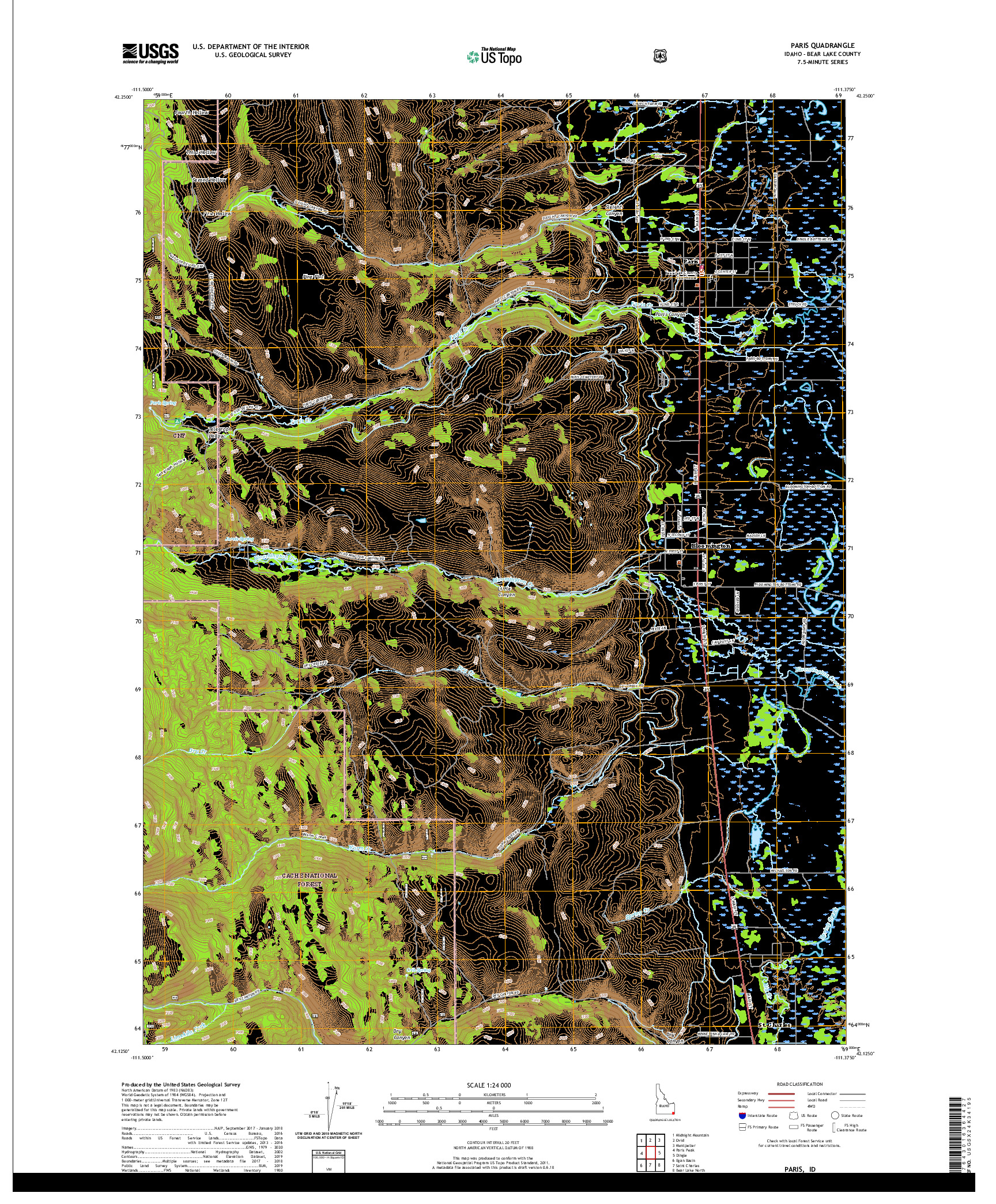 USGS US TOPO 7.5-MINUTE MAP FOR PARIS, ID 2020