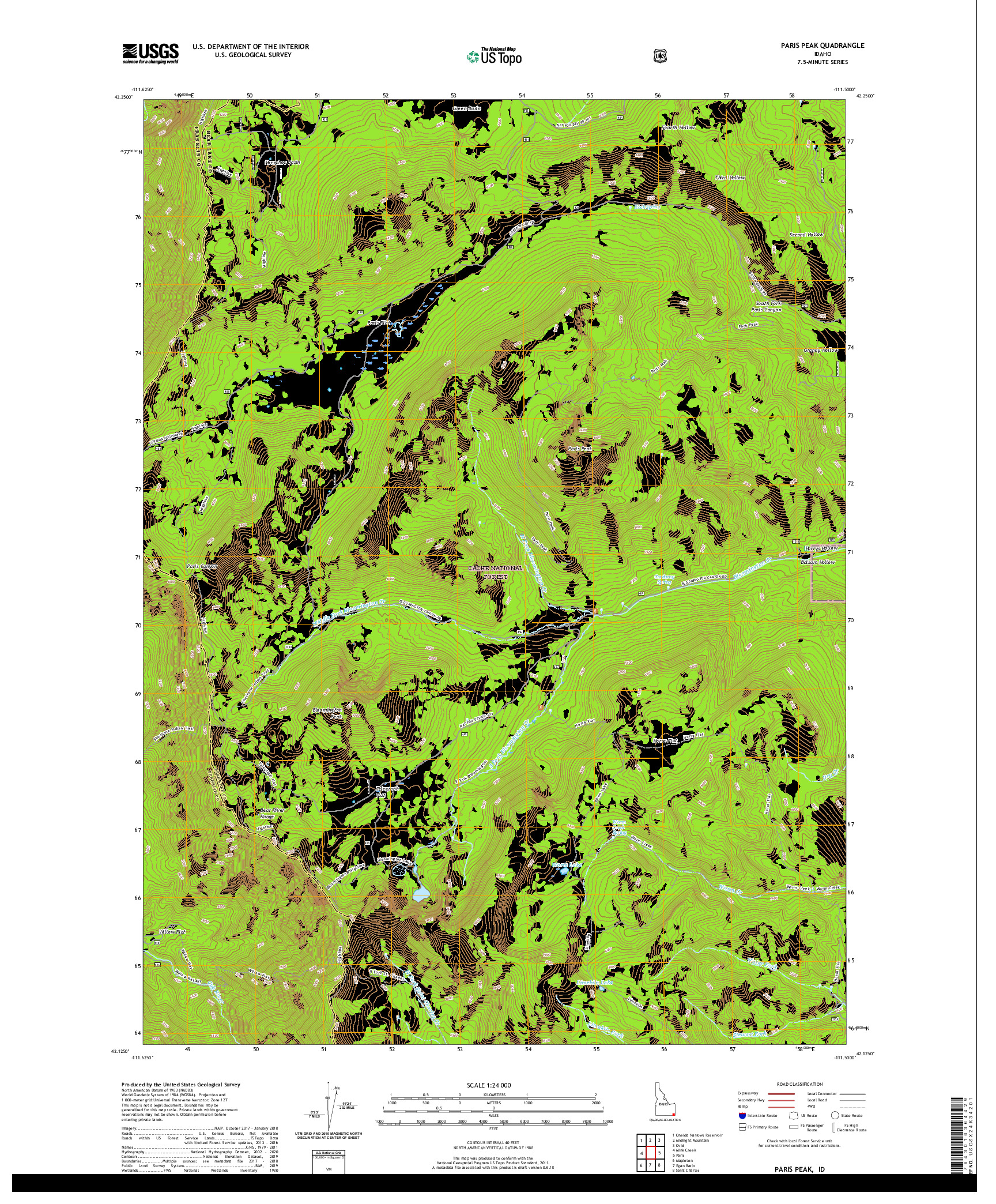 USGS US TOPO 7.5-MINUTE MAP FOR PARIS PEAK, ID 2020