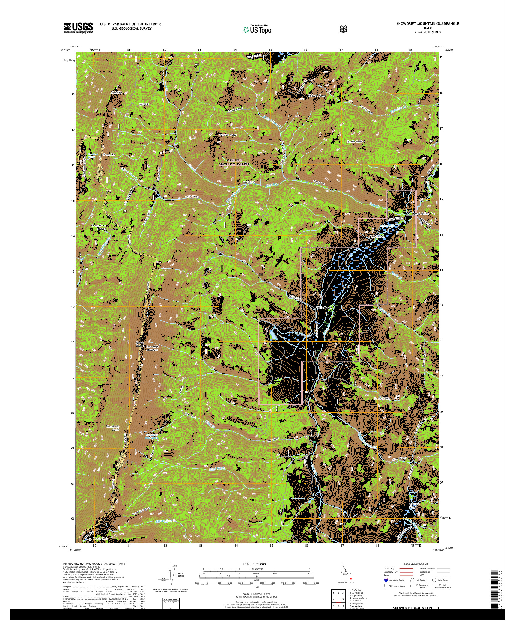 USGS US TOPO 7.5-MINUTE MAP FOR SNOWDRIFT MOUNTAIN, ID 2020