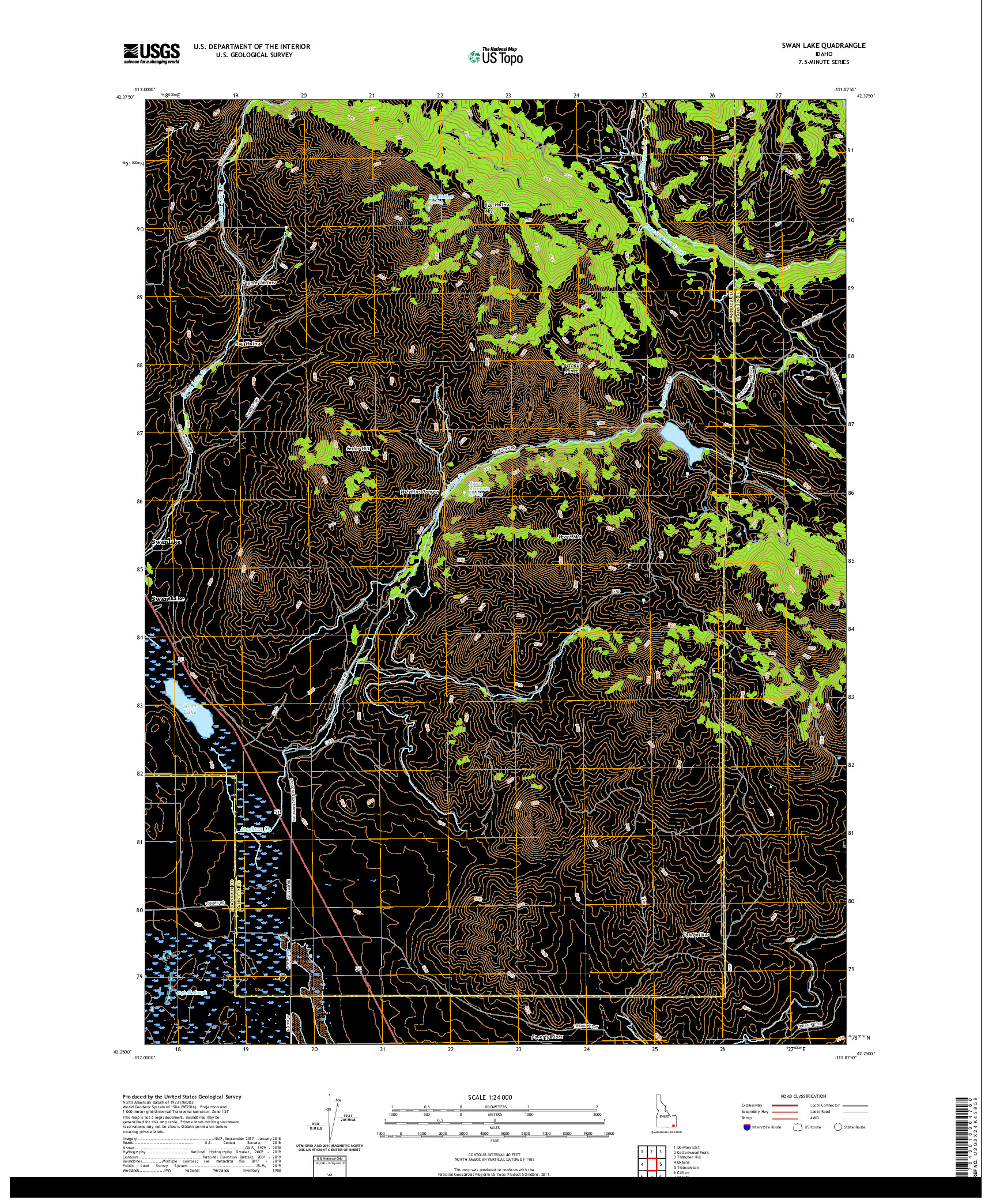 USGS US TOPO 7.5-MINUTE MAP FOR SWAN LAKE, ID 2020