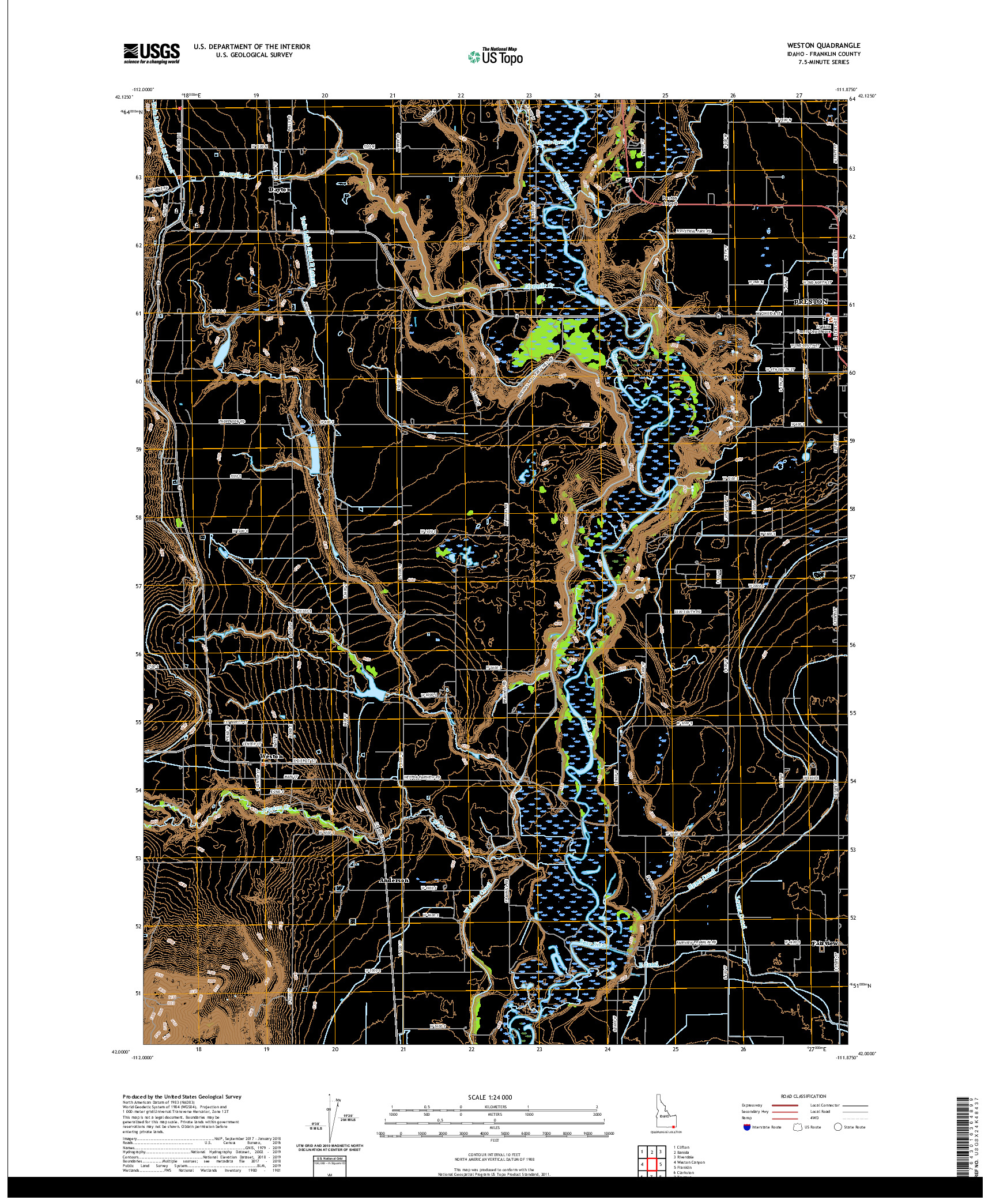 USGS US TOPO 7.5-MINUTE MAP FOR WESTON, ID 2020