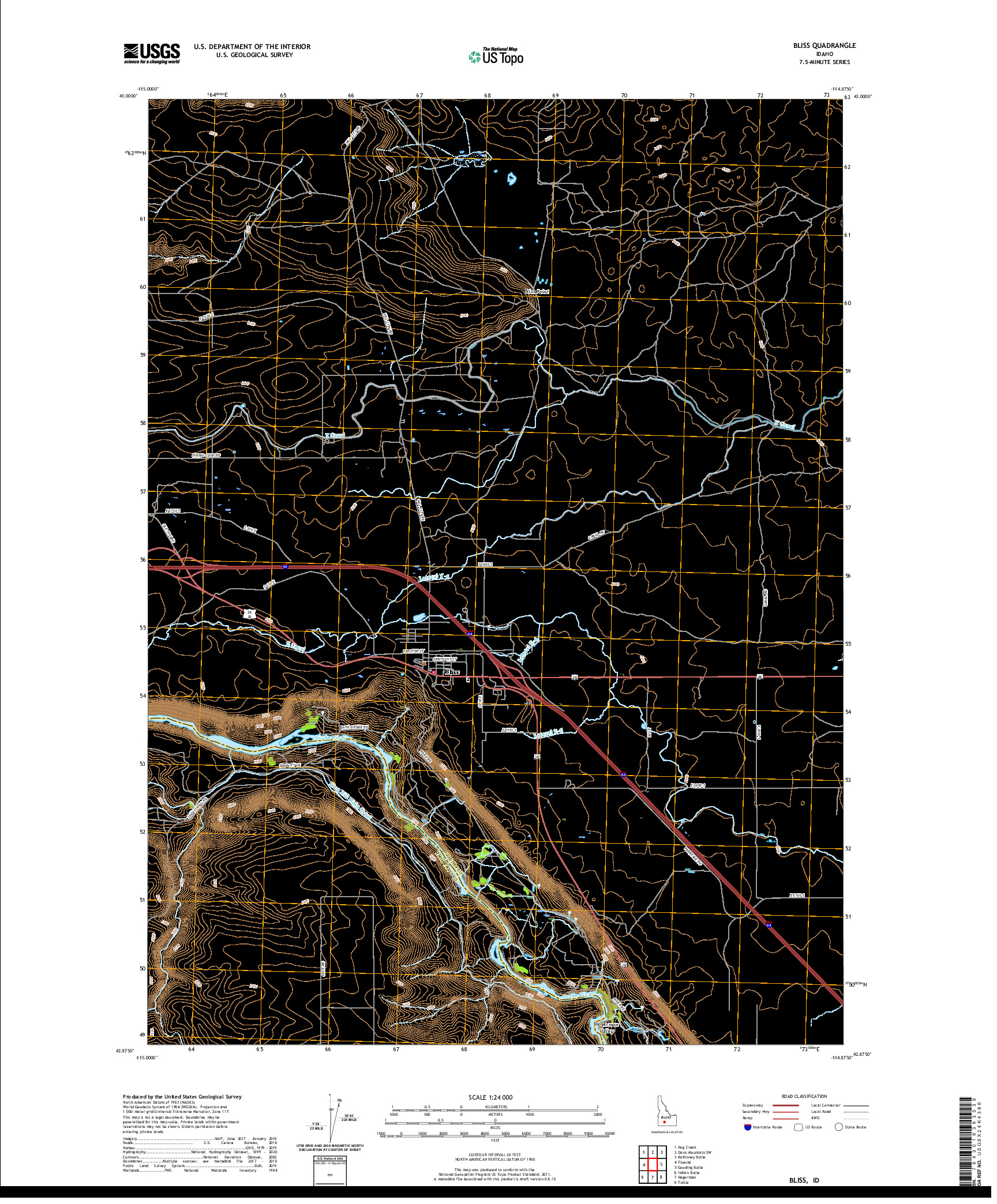 USGS US TOPO 7.5-MINUTE MAP FOR BLISS, ID 2020