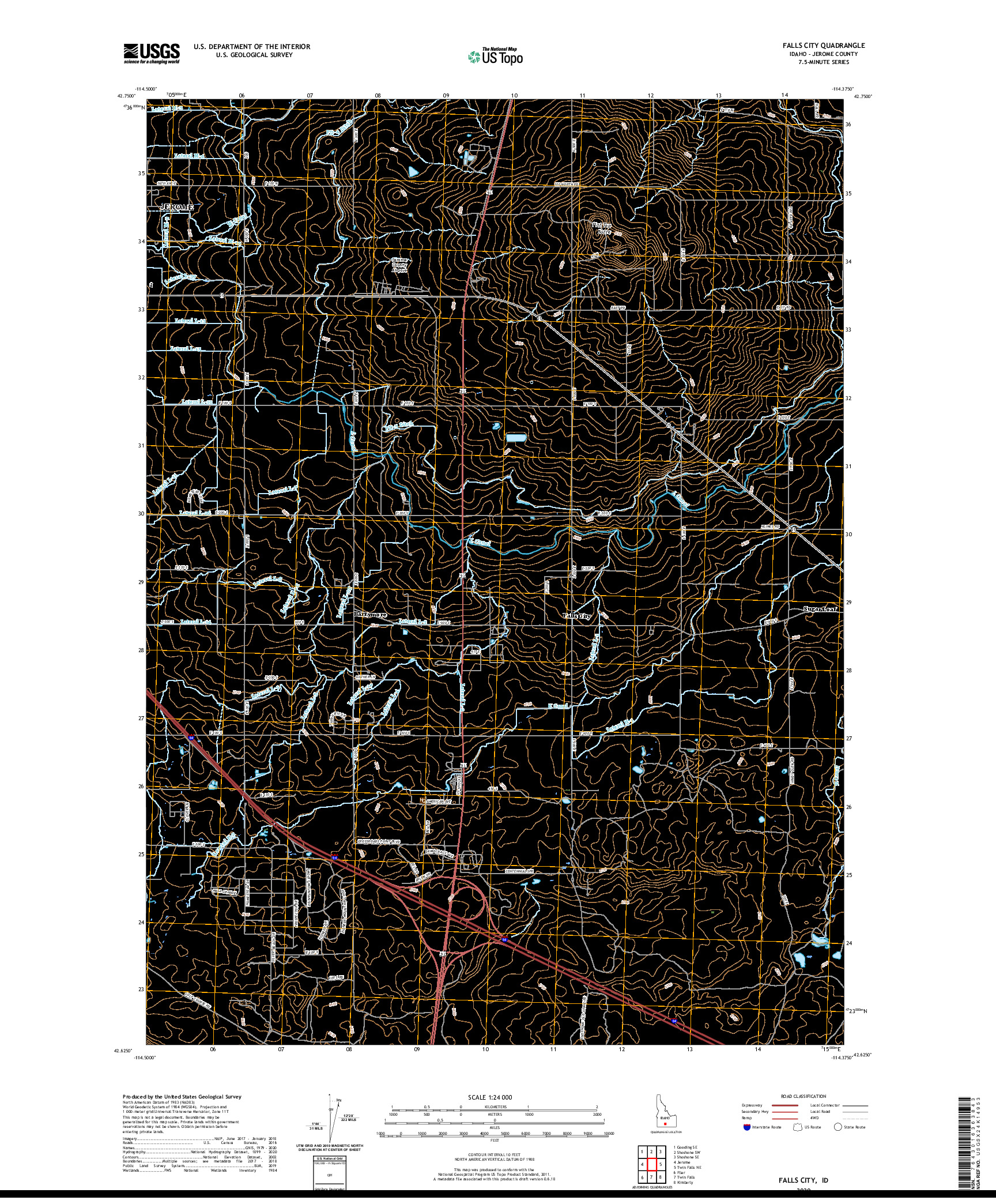 USGS US TOPO 7.5-MINUTE MAP FOR FALLS CITY, ID 2020