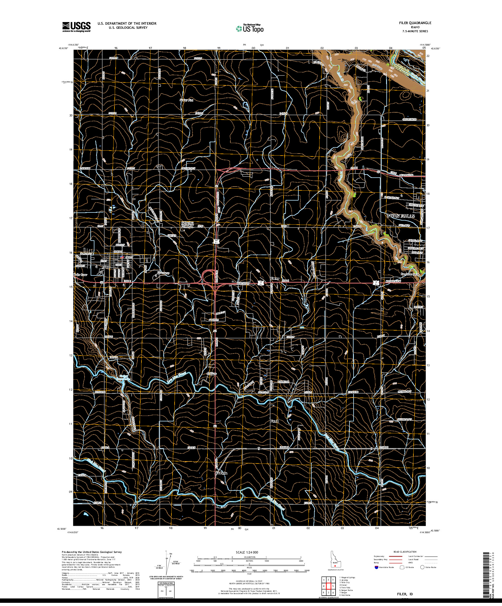USGS US TOPO 7.5-MINUTE MAP FOR FILER, ID 2020