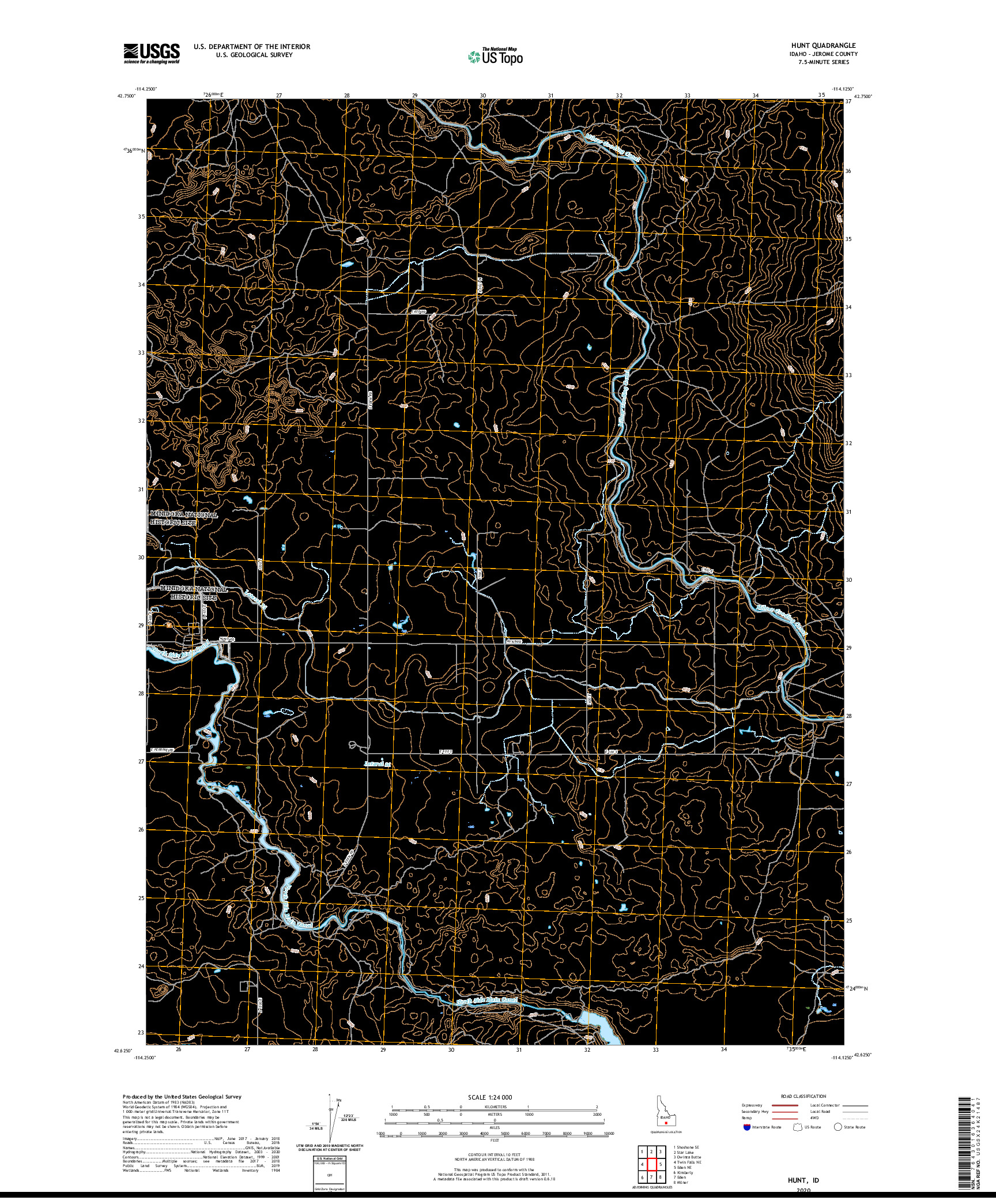 USGS US TOPO 7.5-MINUTE MAP FOR HUNT, ID 2020