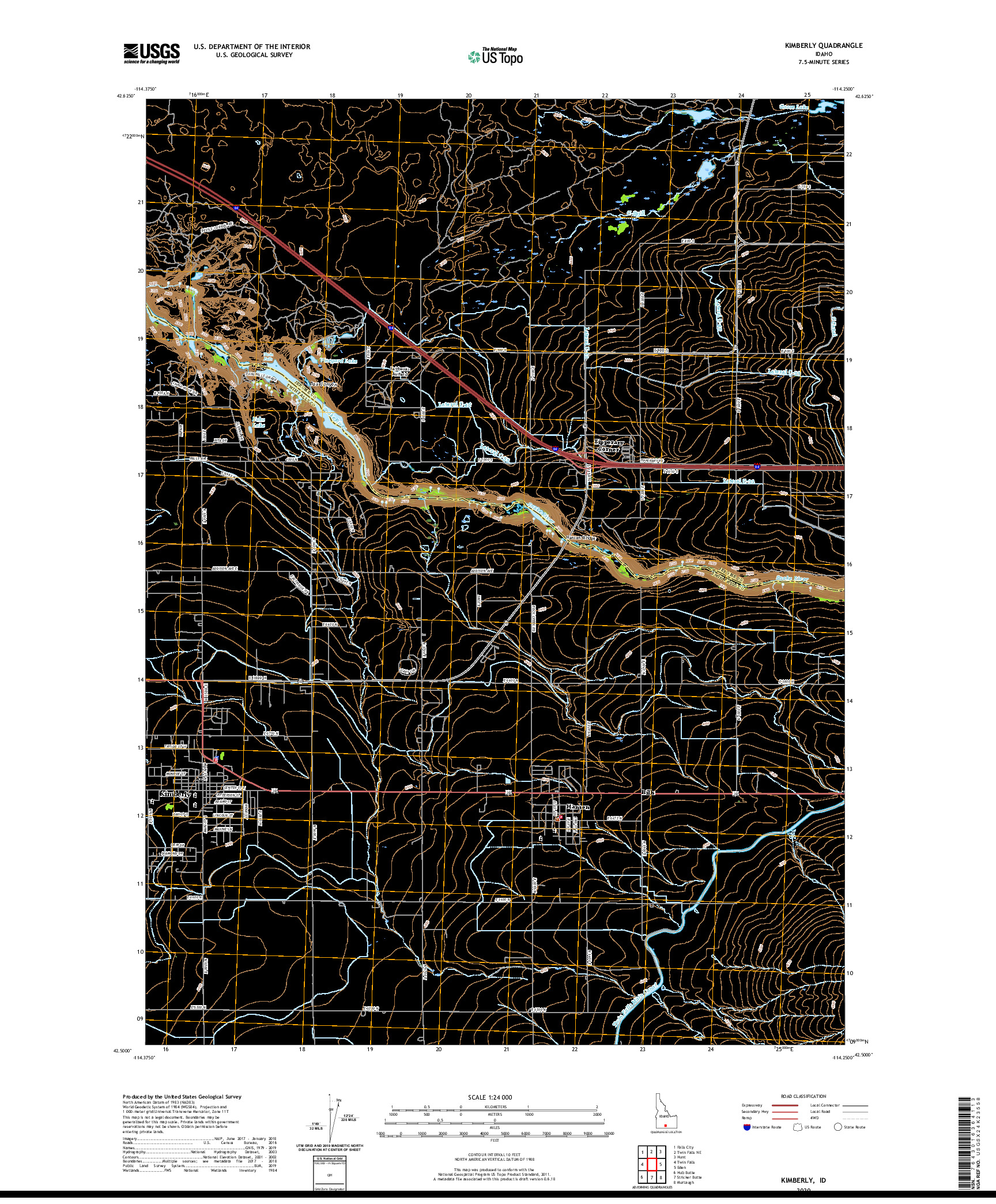 USGS US TOPO 7.5-MINUTE MAP FOR KIMBERLY, ID 2020