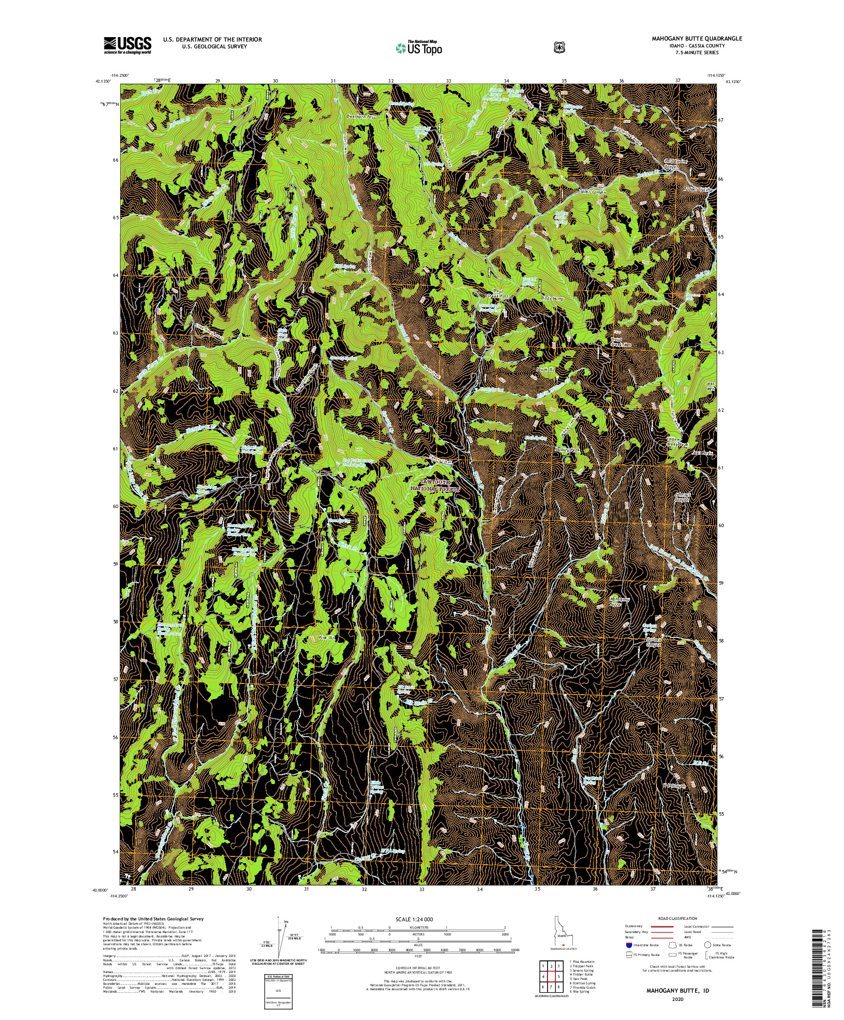 USGS US TOPO 7.5-MINUTE MAP FOR MAHOGANY BUTTE, ID 2020