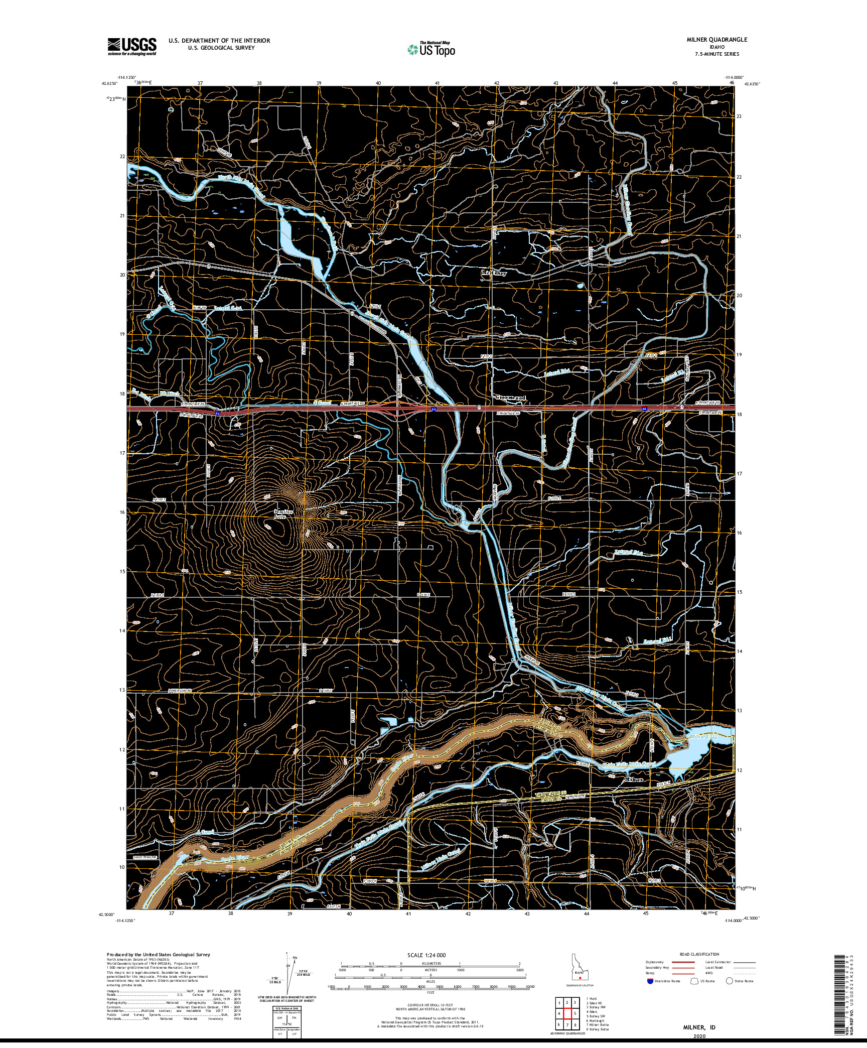 USGS US TOPO 7.5-MINUTE MAP FOR MILNER, ID 2020