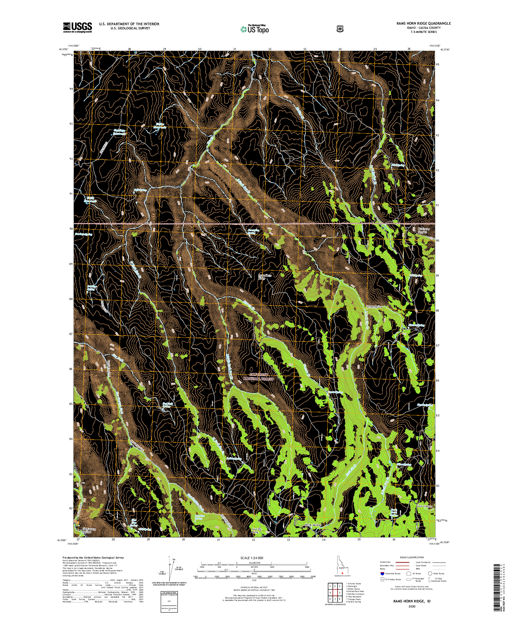 USGS US TOPO 7.5-MINUTE MAP FOR RAMS HORN RIDGE, ID 2020