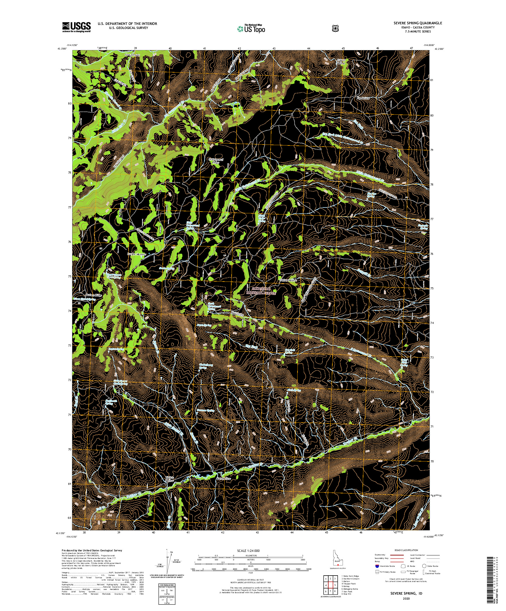 USGS US TOPO 7.5-MINUTE MAP FOR SEVERE SPRING, ID 2020