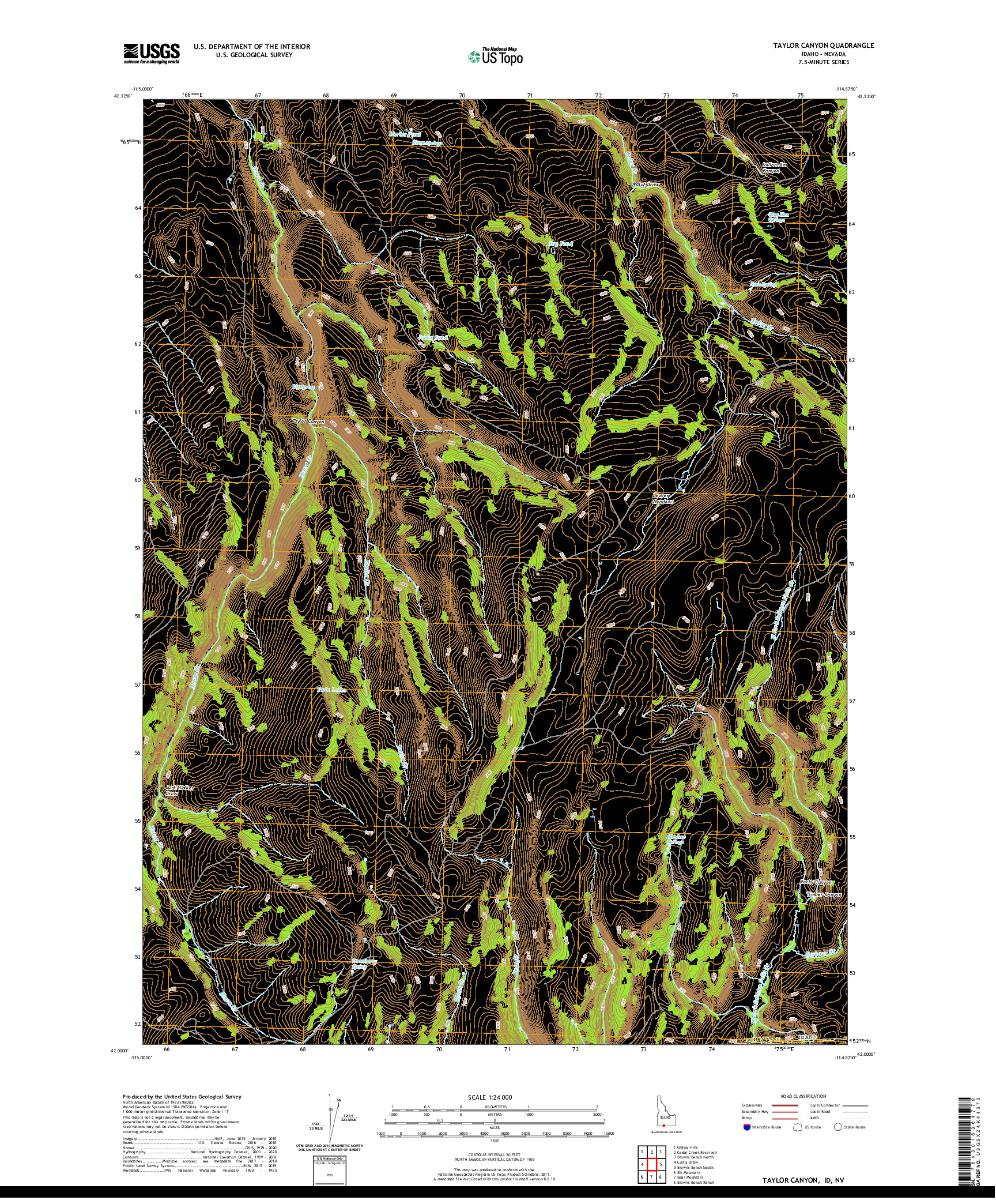 USGS US TOPO 7.5-MINUTE MAP FOR TAYLOR CANYON, ID,NV 2020