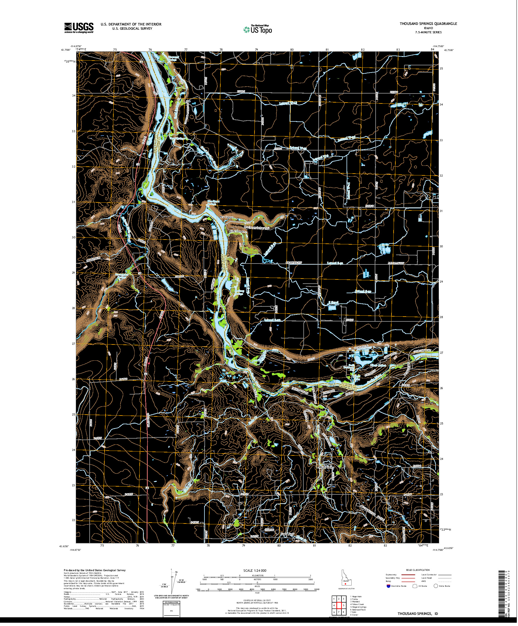 USGS US TOPO 7.5-MINUTE MAP FOR THOUSAND SPRINGS, ID 2020