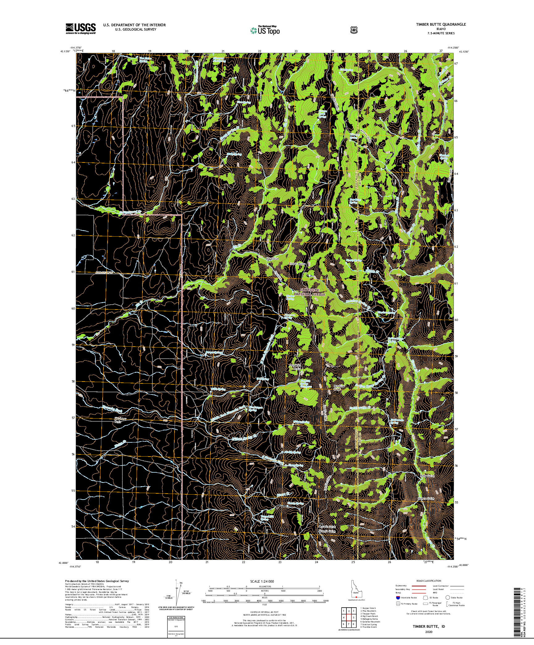 USGS US TOPO 7.5-MINUTE MAP FOR TIMBER BUTTE, ID 2020