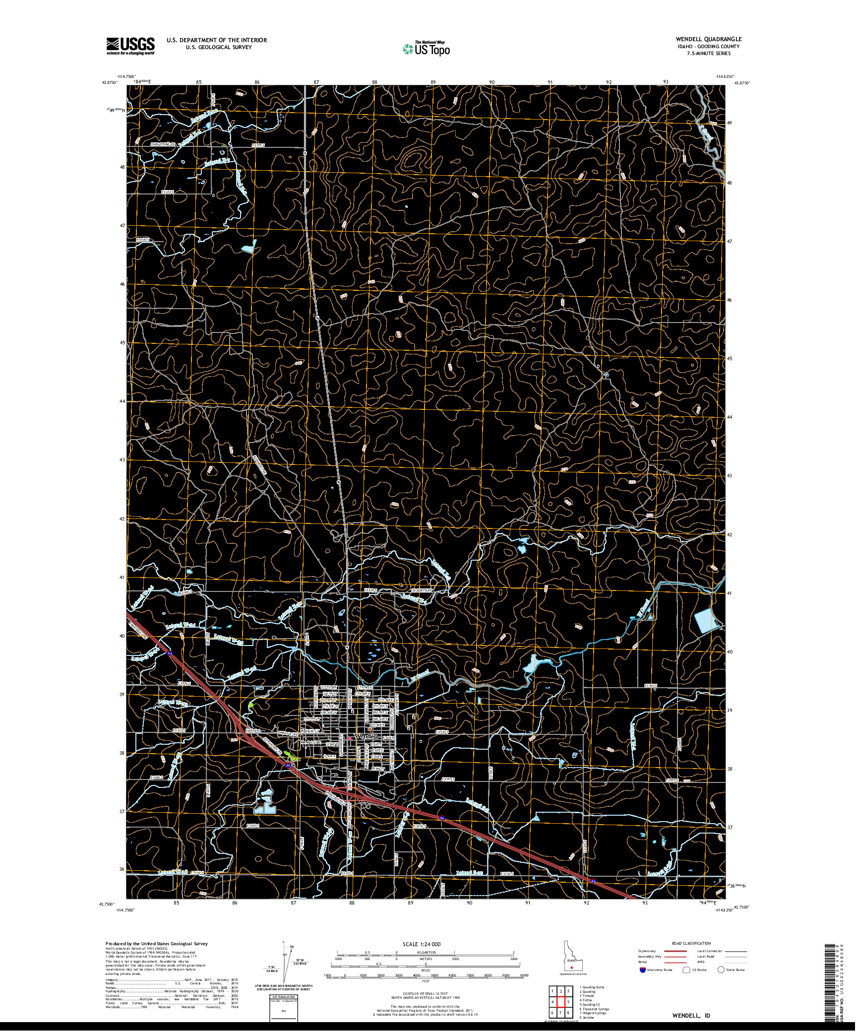 USGS US TOPO 7.5-MINUTE MAP FOR WENDELL, ID 2020