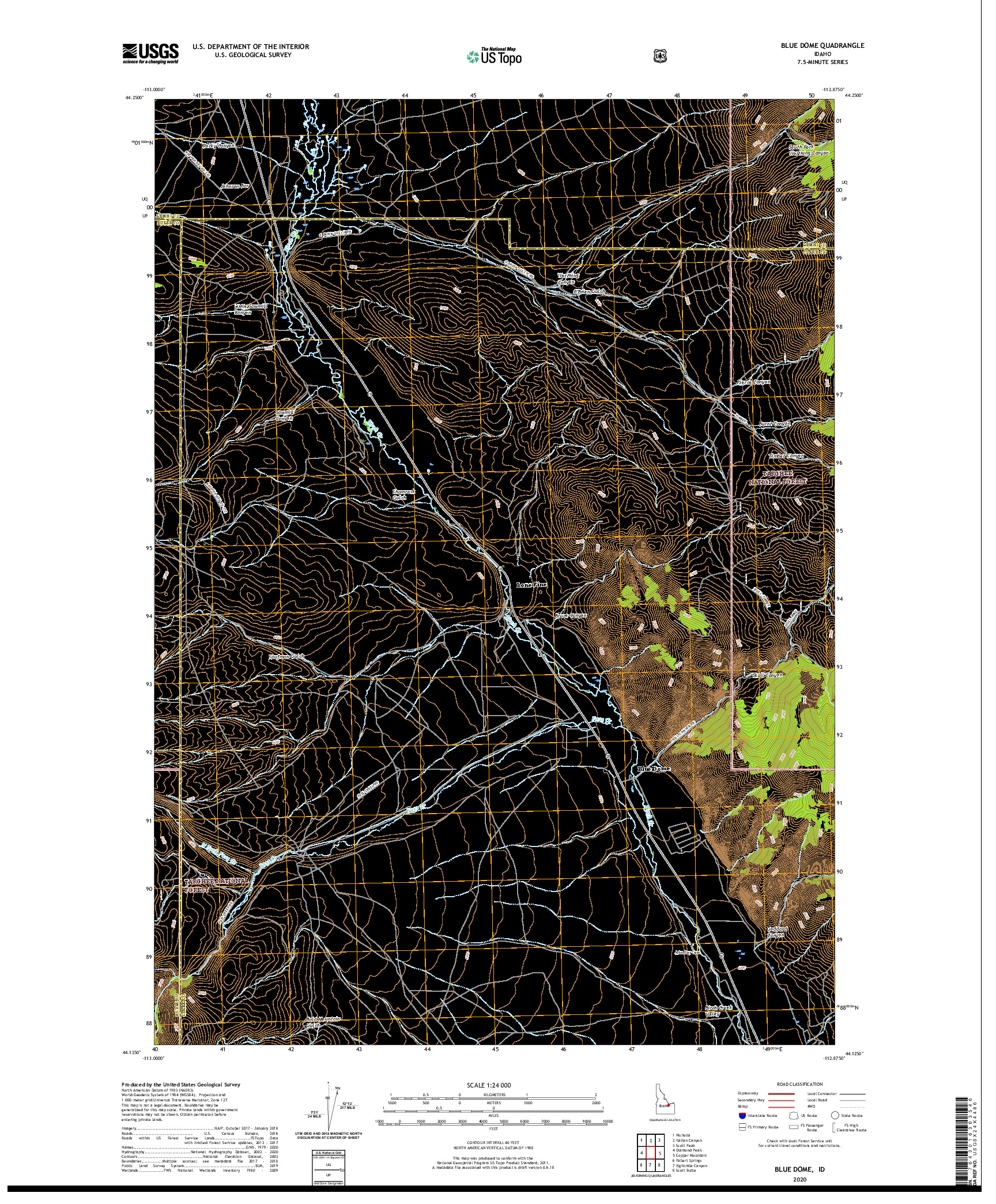 USGS US TOPO 7.5-MINUTE MAP FOR BLUE DOME, ID 2020