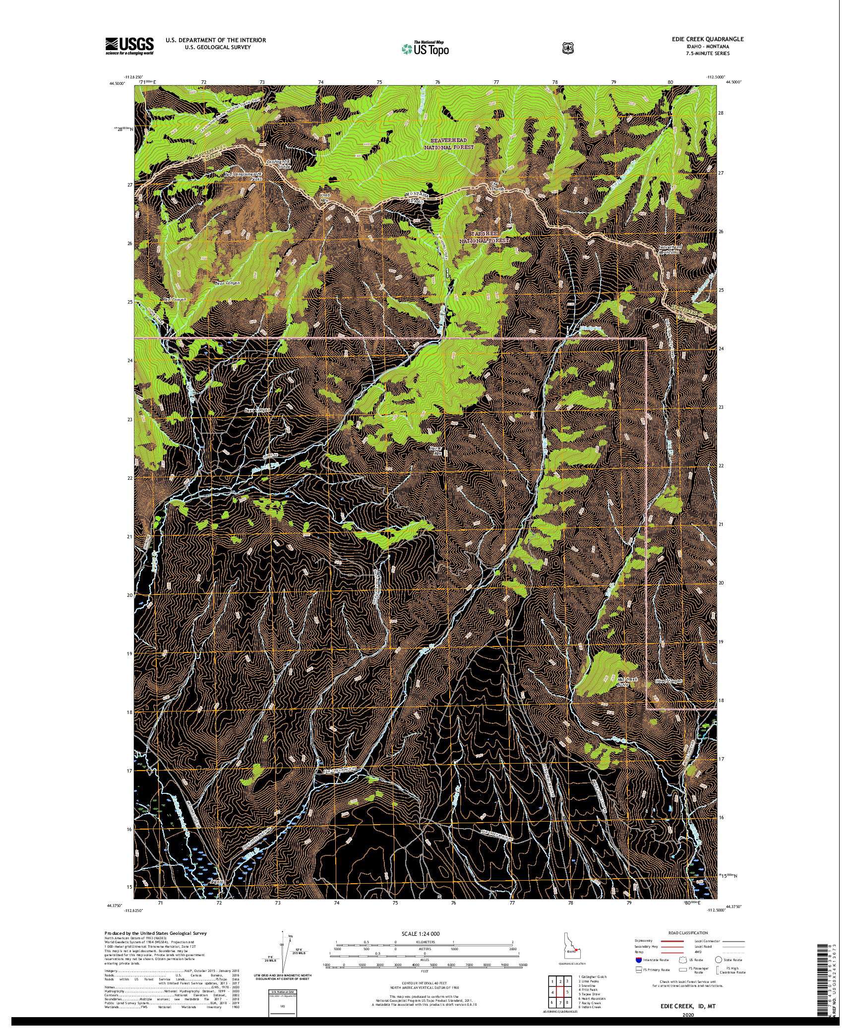 USGS US TOPO 7.5-MINUTE MAP FOR EDIE CREEK, ID,MT 2020