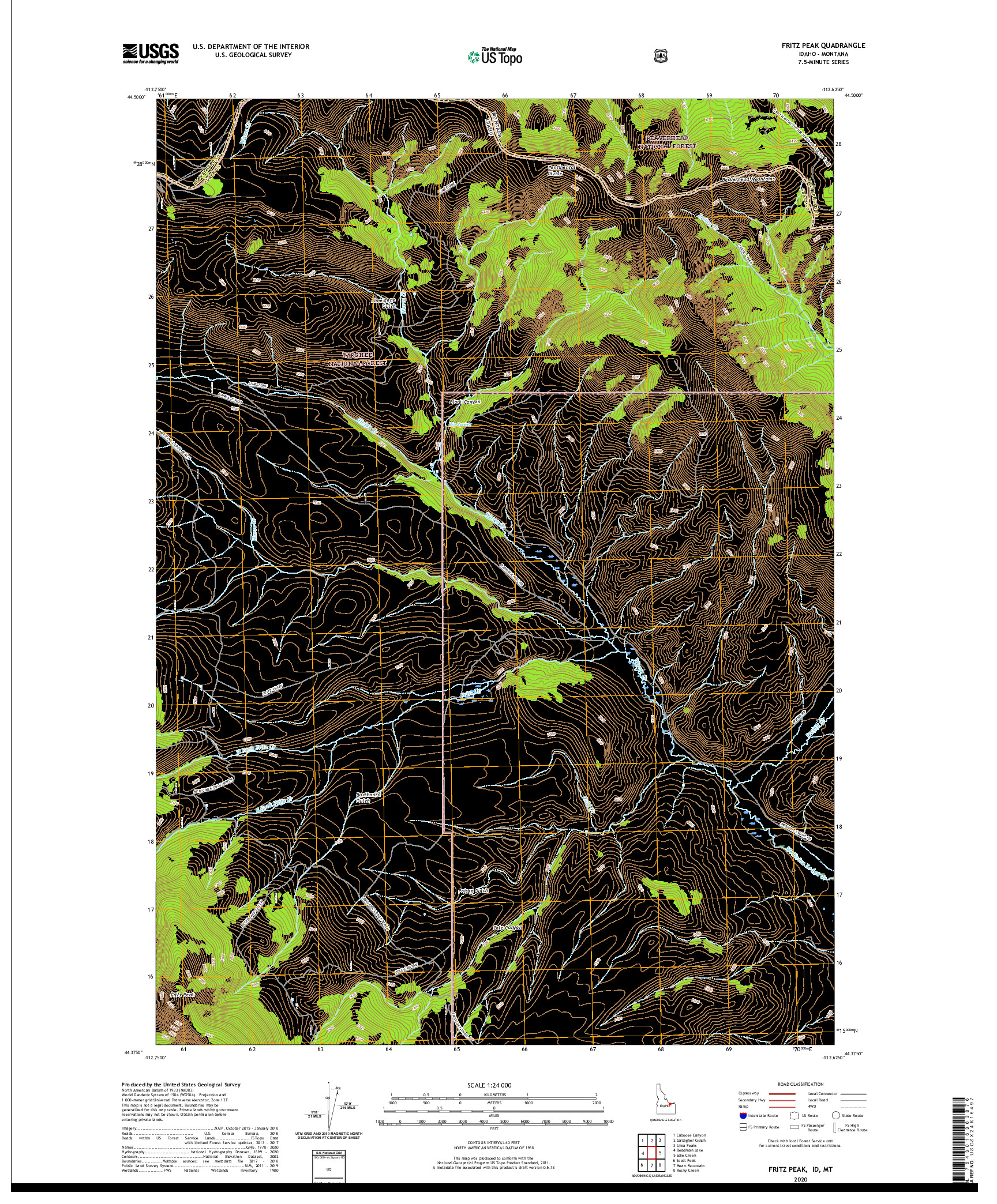 USGS US TOPO 7.5-MINUTE MAP FOR FRITZ PEAK, ID,MT 2020