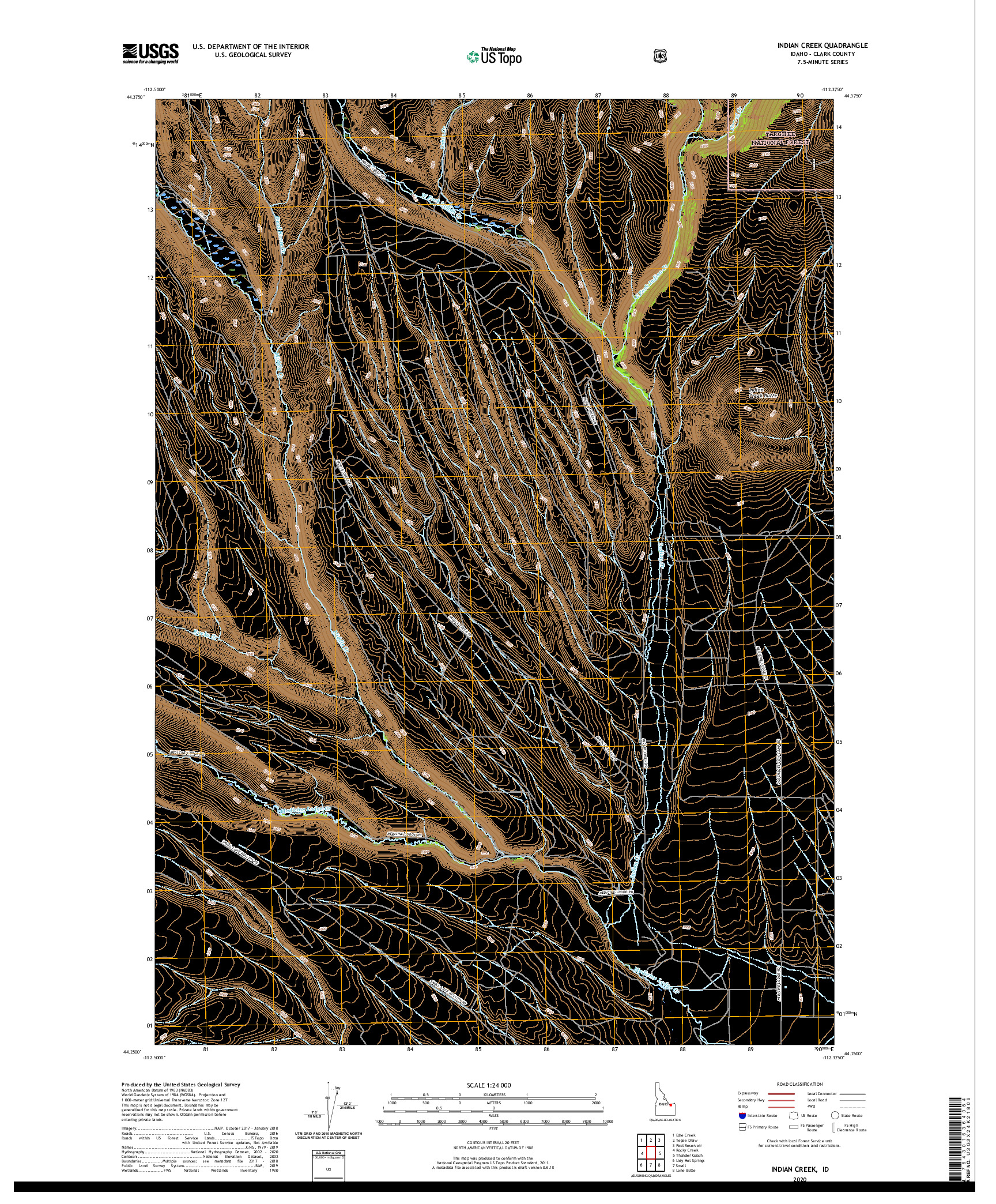 USGS US TOPO 7.5-MINUTE MAP FOR INDIAN CREEK, ID 2020