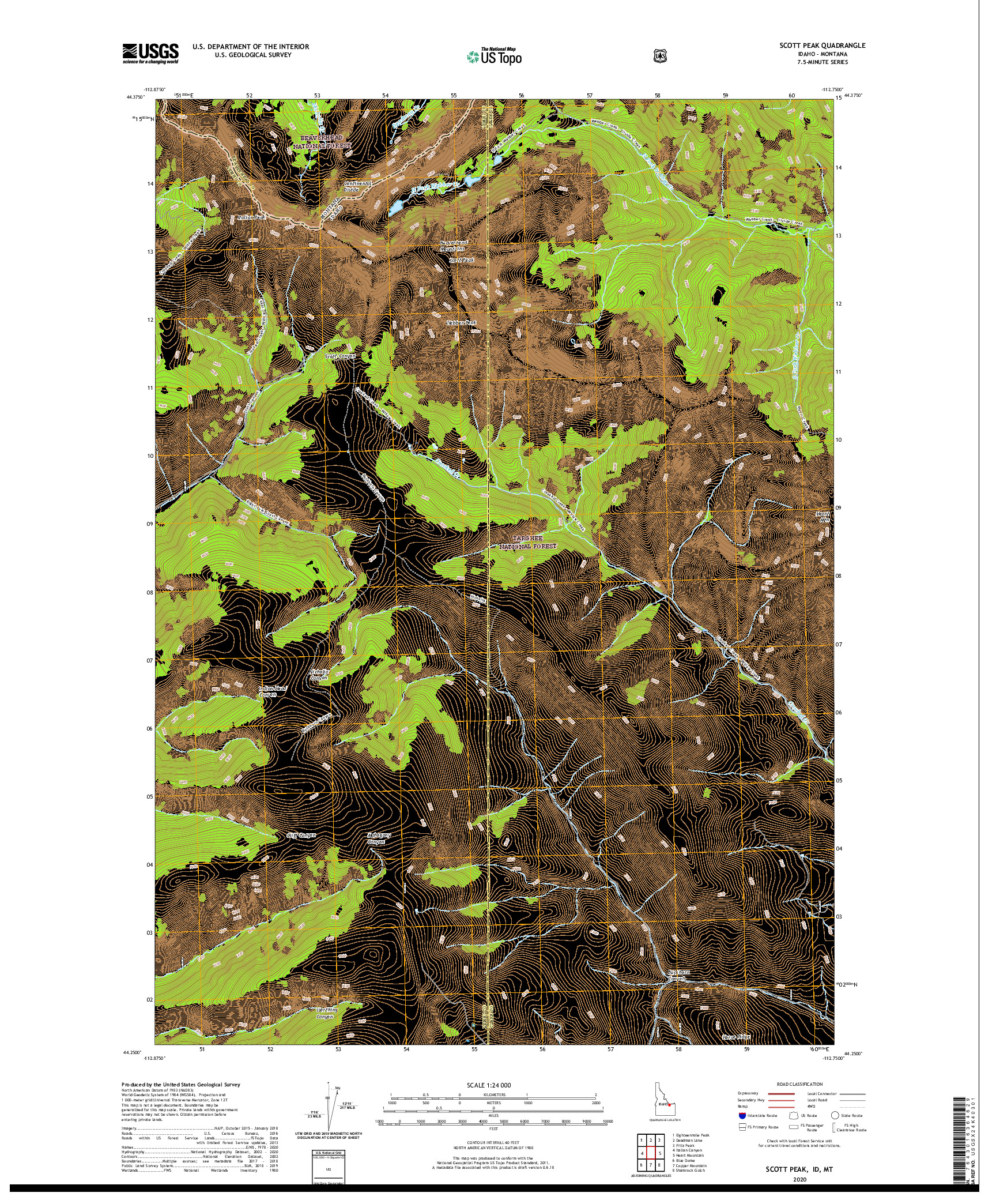 USGS US TOPO 7.5-MINUTE MAP FOR SCOTT PEAK, ID,MT 2020