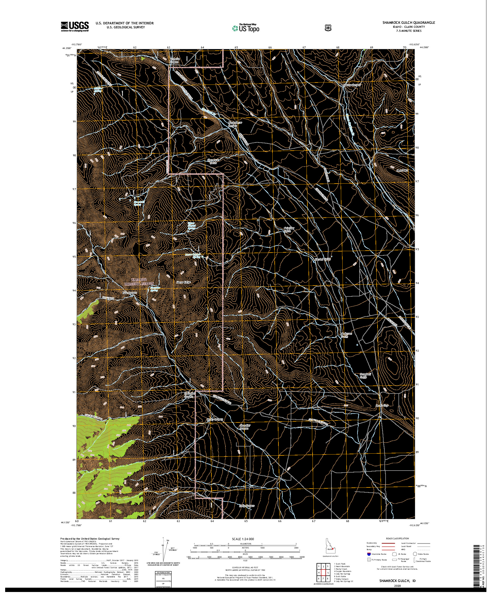 USGS US TOPO 7.5-MINUTE MAP FOR SHAMROCK GULCH, ID 2020