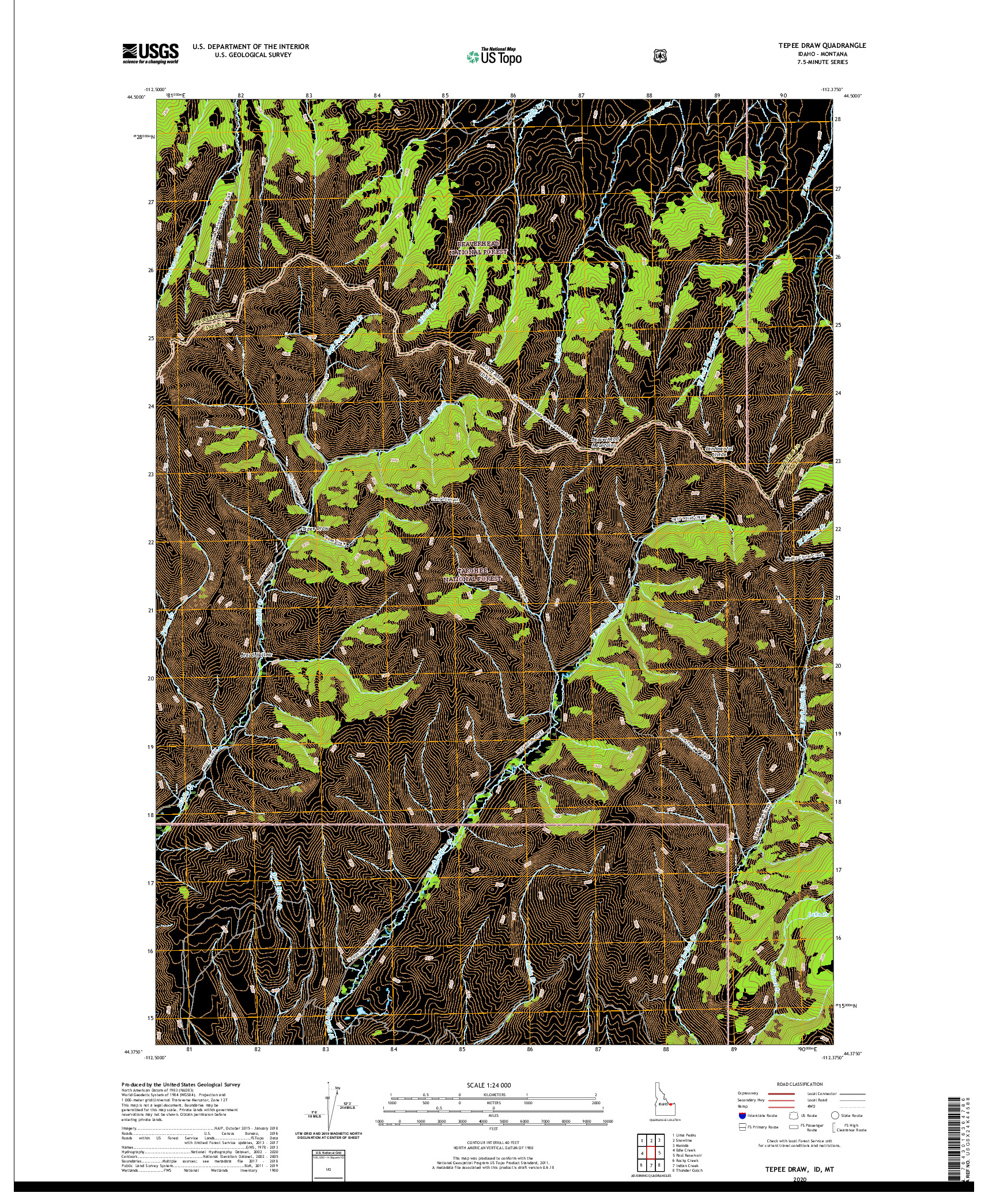 USGS US TOPO 7.5-MINUTE MAP FOR TEPEE DRAW, ID,MT 2020