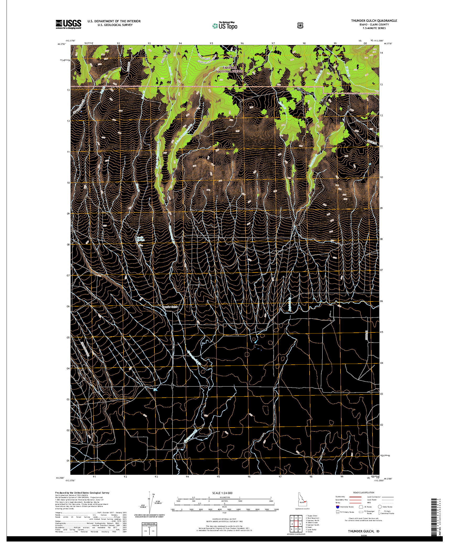 USGS US TOPO 7.5-MINUTE MAP FOR THUNDER GULCH, ID 2020