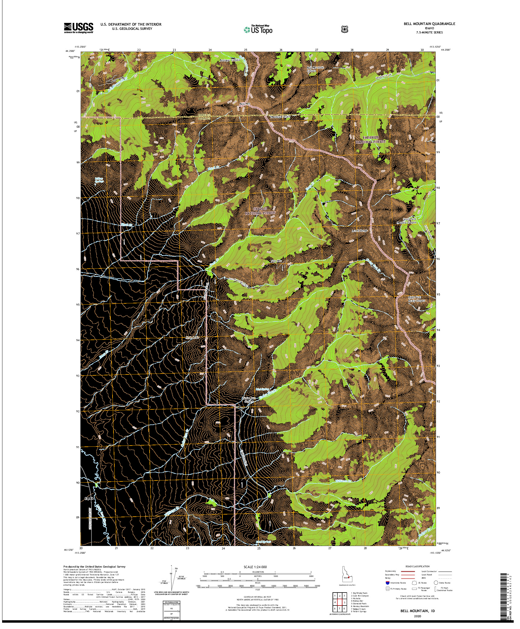 USGS US TOPO 7.5-MINUTE MAP FOR BELL MOUNTAIN, ID 2020
