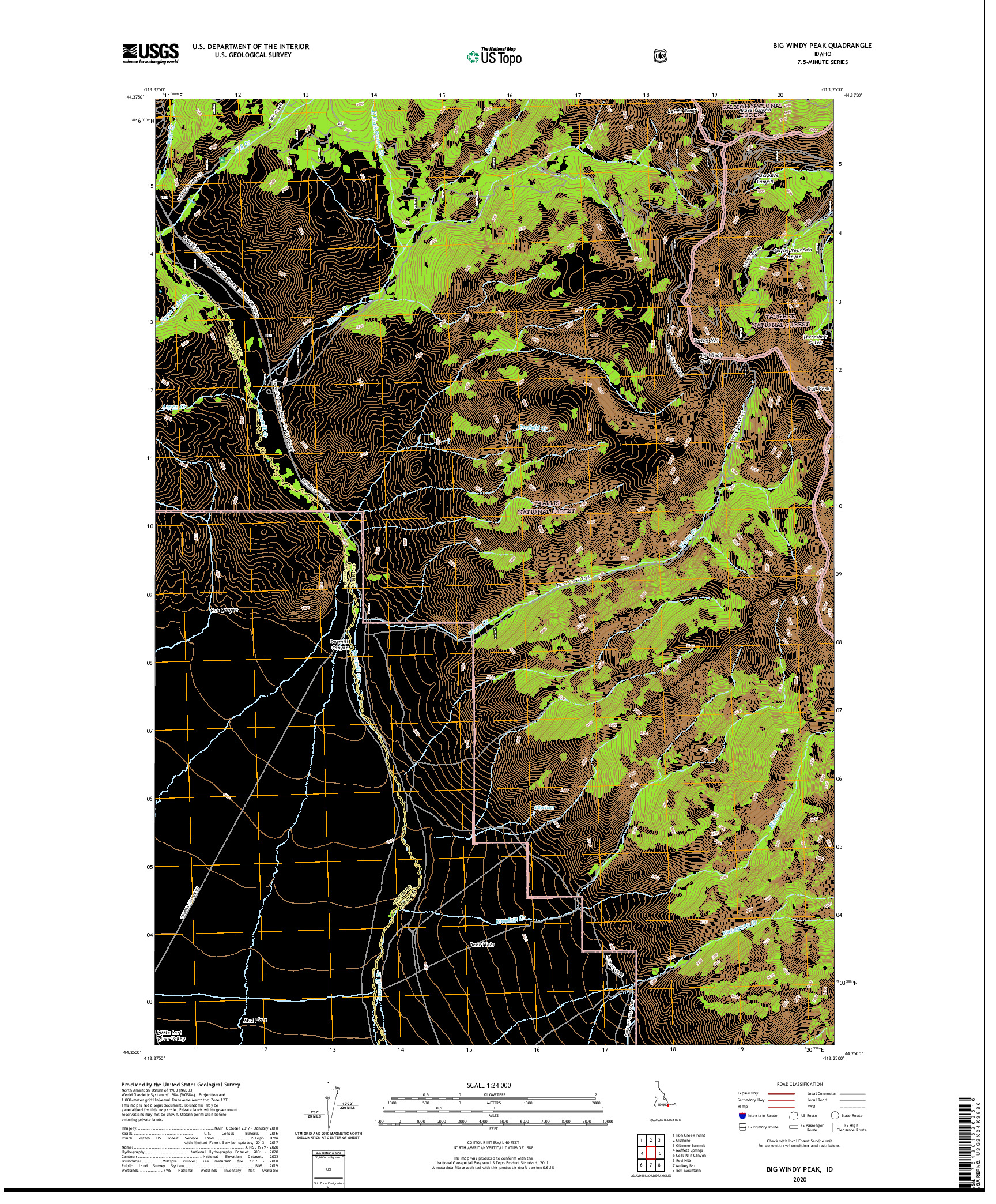 USGS US TOPO 7.5-MINUTE MAP FOR BIG WINDY PEAK, ID 2020