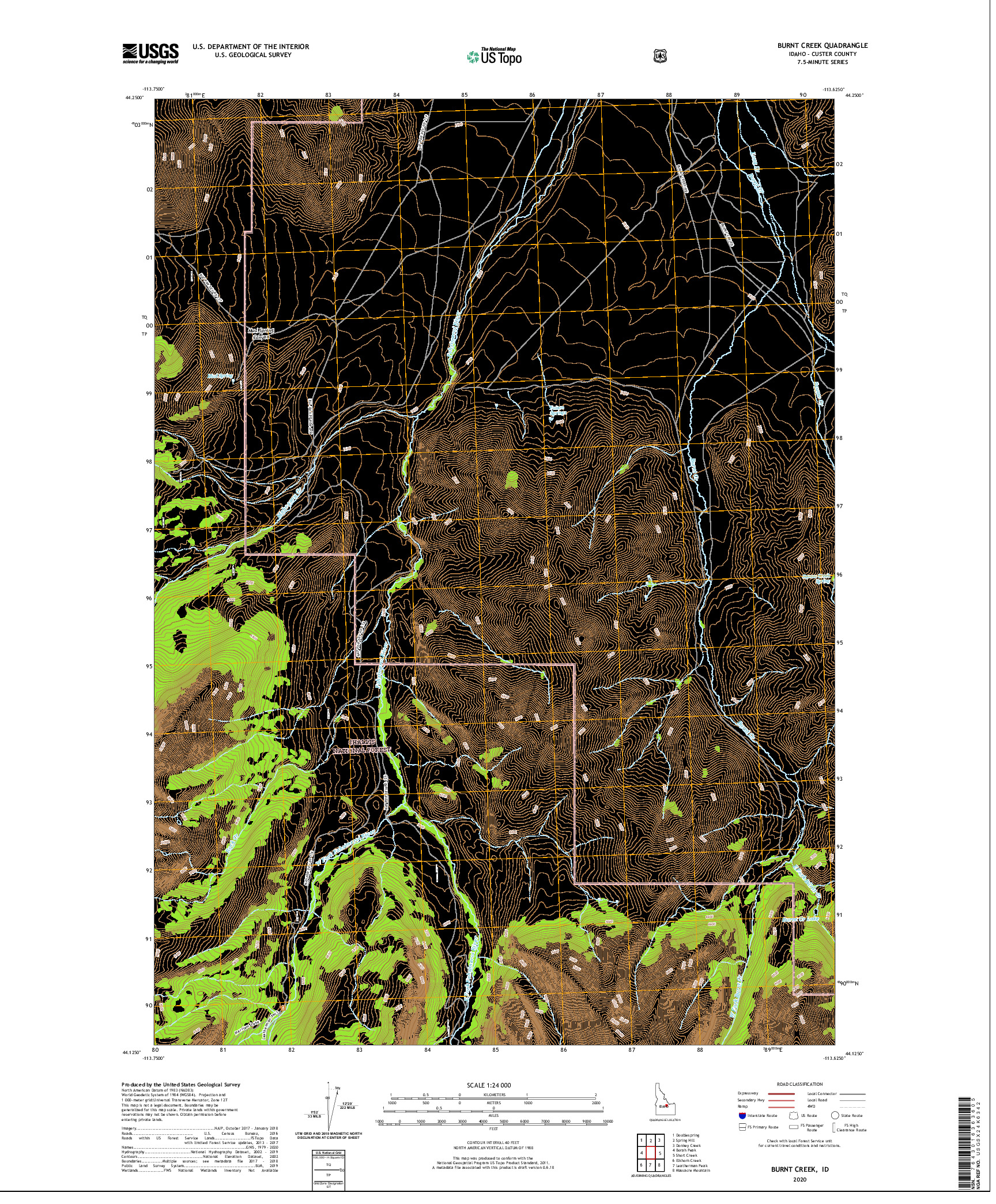 USGS US TOPO 7.5-MINUTE MAP FOR BURNT CREEK, ID 2020