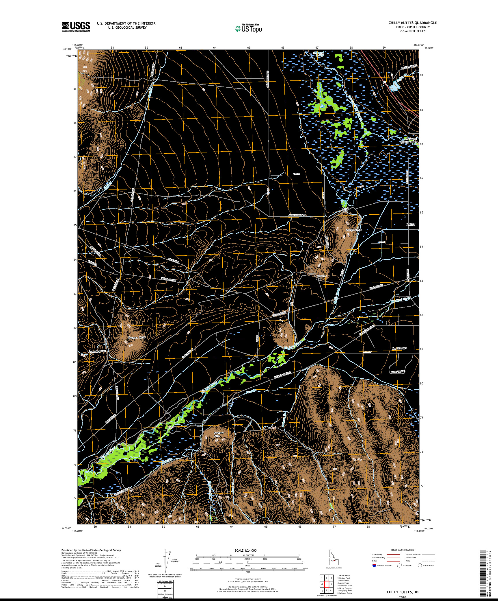 USGS US TOPO 7.5-MINUTE MAP FOR CHILLY BUTTES, ID 2020