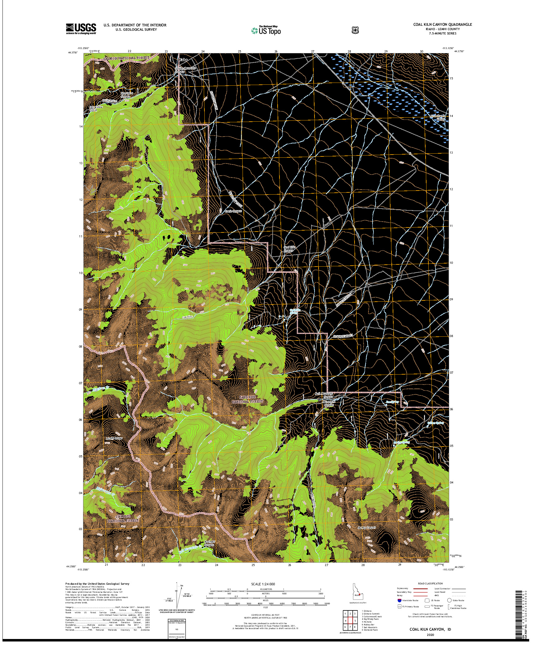 USGS US TOPO 7.5-MINUTE MAP FOR COAL KILN CANYON, ID 2020