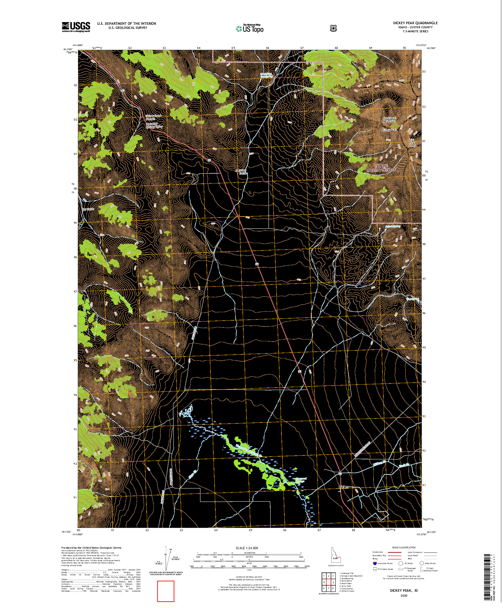 USGS US TOPO 7.5-MINUTE MAP FOR DICKEY PEAK, ID 2020