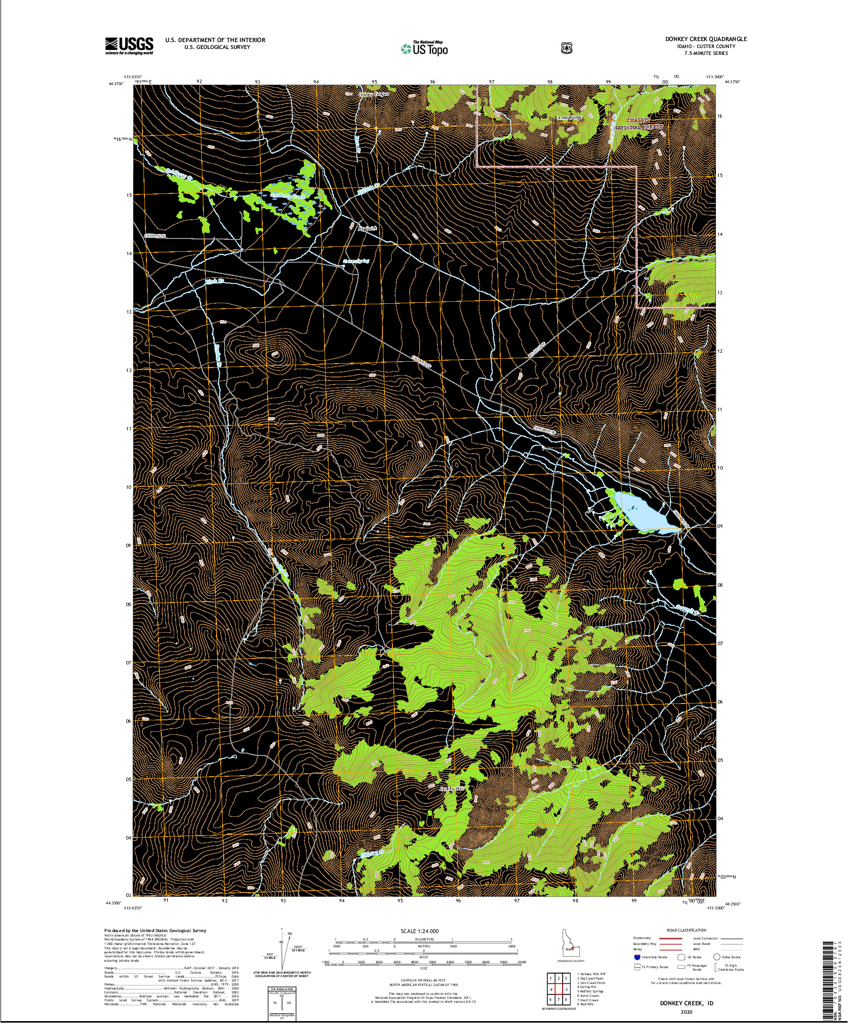 USGS US TOPO 7.5-MINUTE MAP FOR DONKEY CREEK, ID 2020