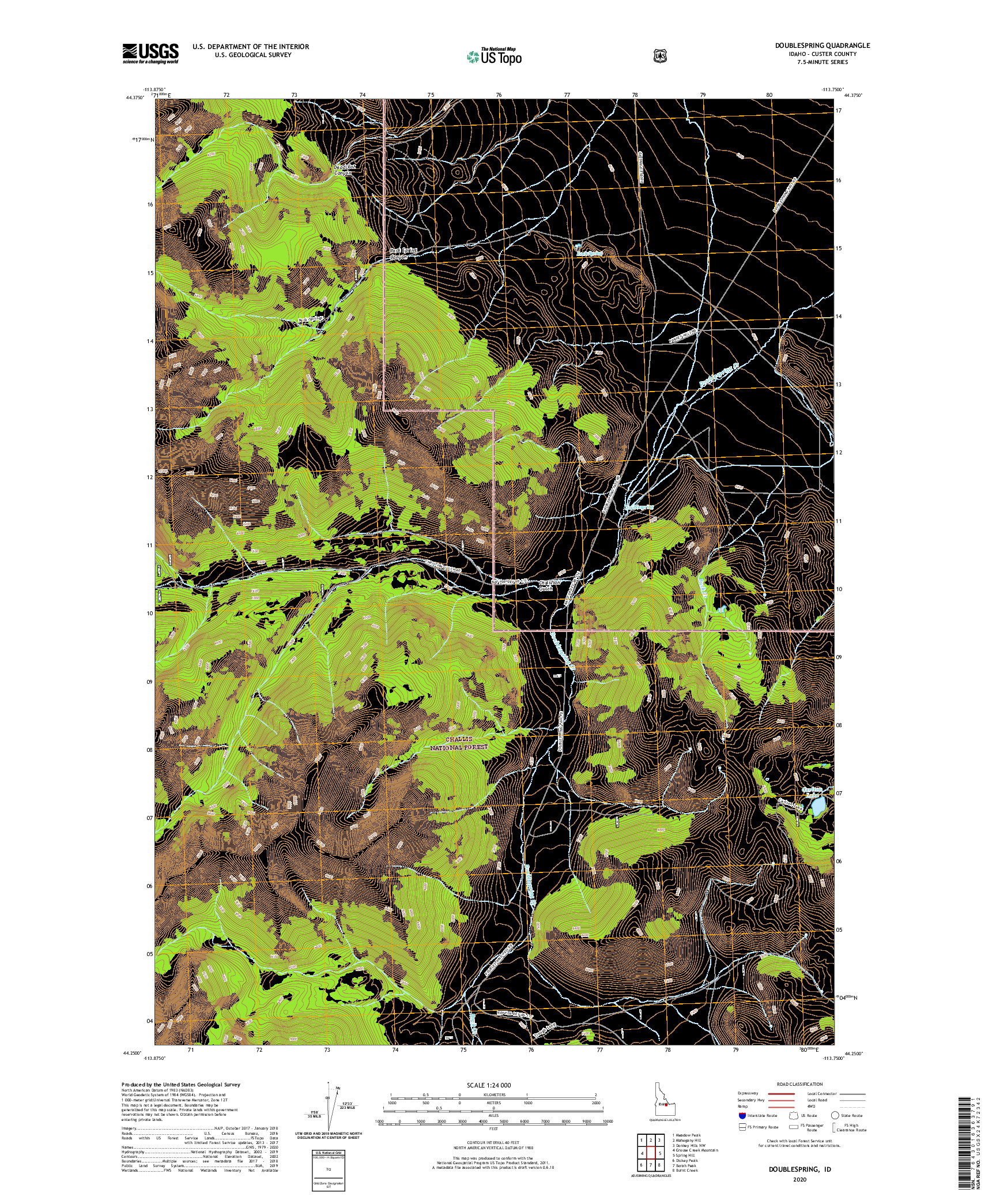 USGS US TOPO 7.5-MINUTE MAP FOR DOUBLESPRING, ID 2020