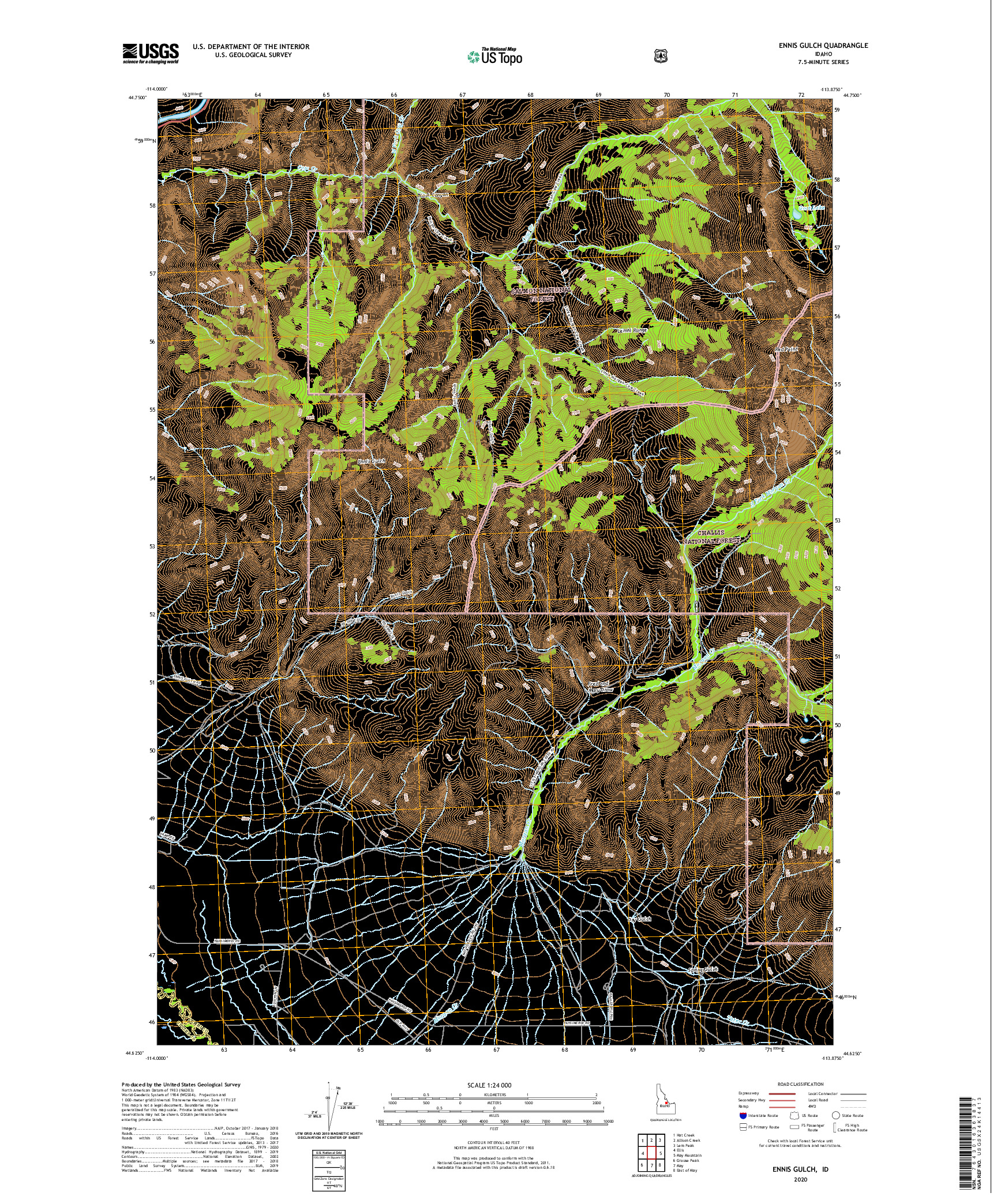 USGS US TOPO 7.5-MINUTE MAP FOR ENNIS GULCH, ID 2020