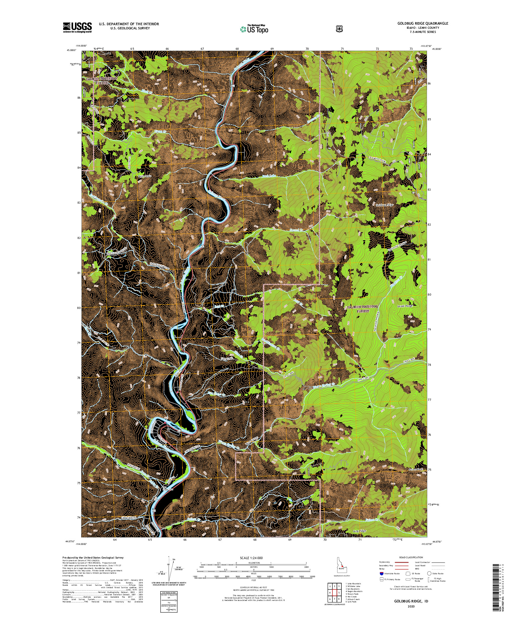 USGS US TOPO 7.5-MINUTE MAP FOR GOLDBUG RIDGE, ID 2020