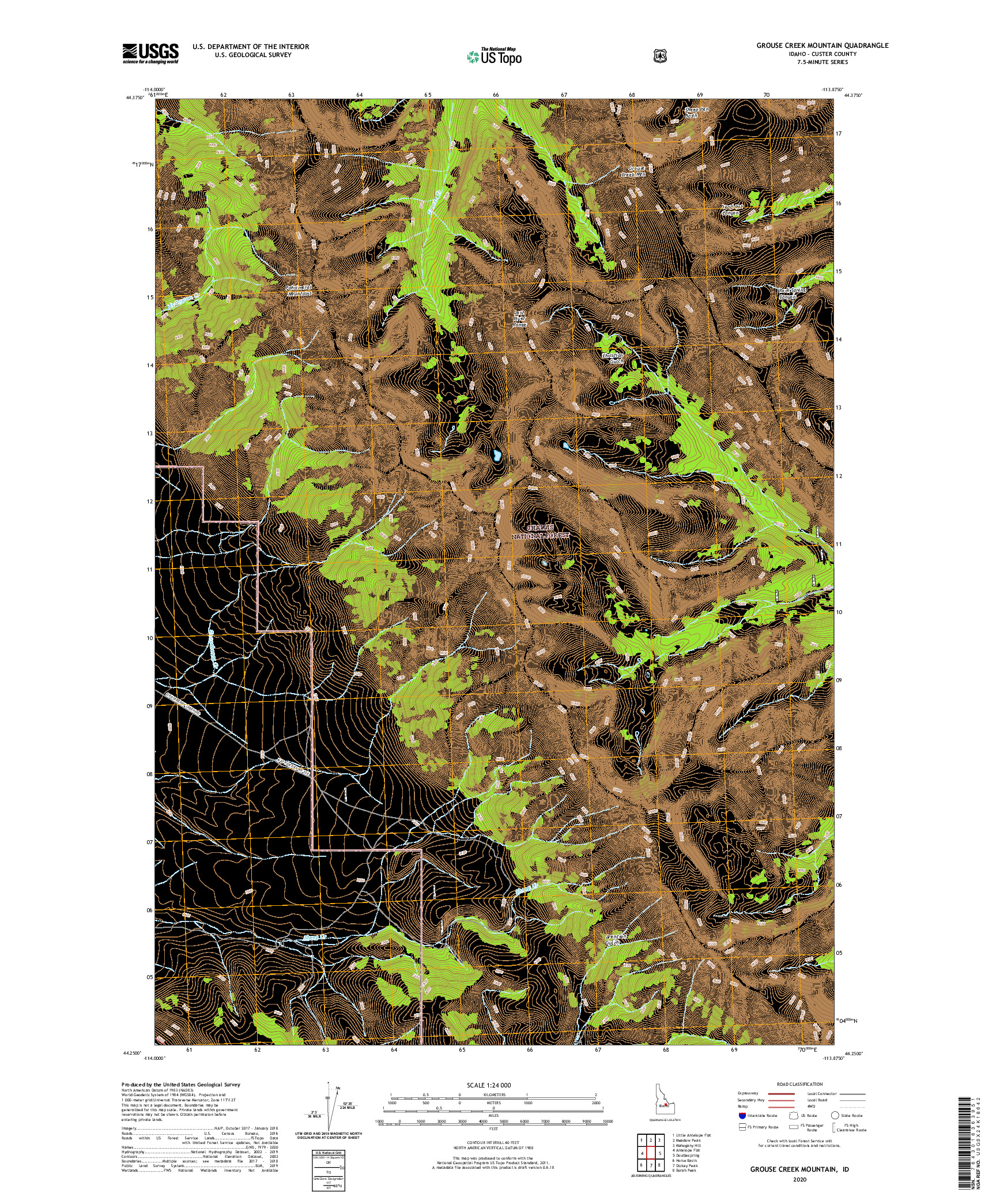 USGS US TOPO 7.5-MINUTE MAP FOR GROUSE CREEK MOUNTAIN, ID 2020