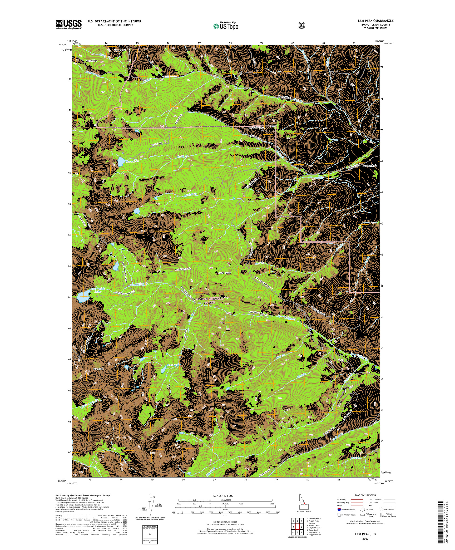 USGS US TOPO 7.5-MINUTE MAP FOR LEM PEAK, ID 2020