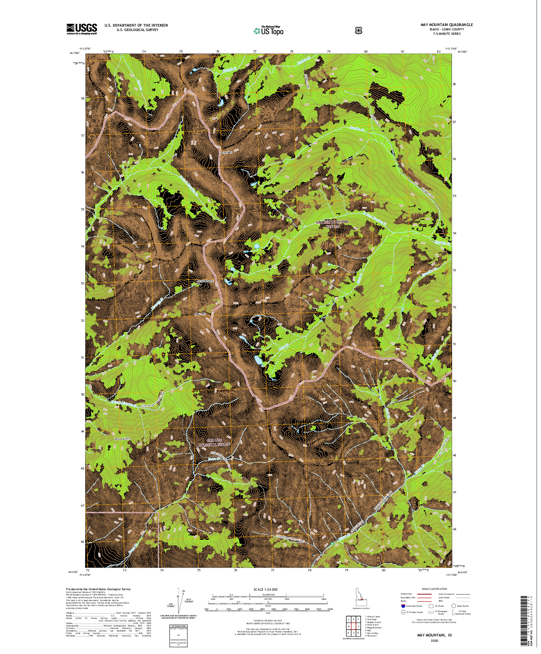 USGS US TOPO 7.5-MINUTE MAP FOR MAY MOUNTAIN, ID 2020