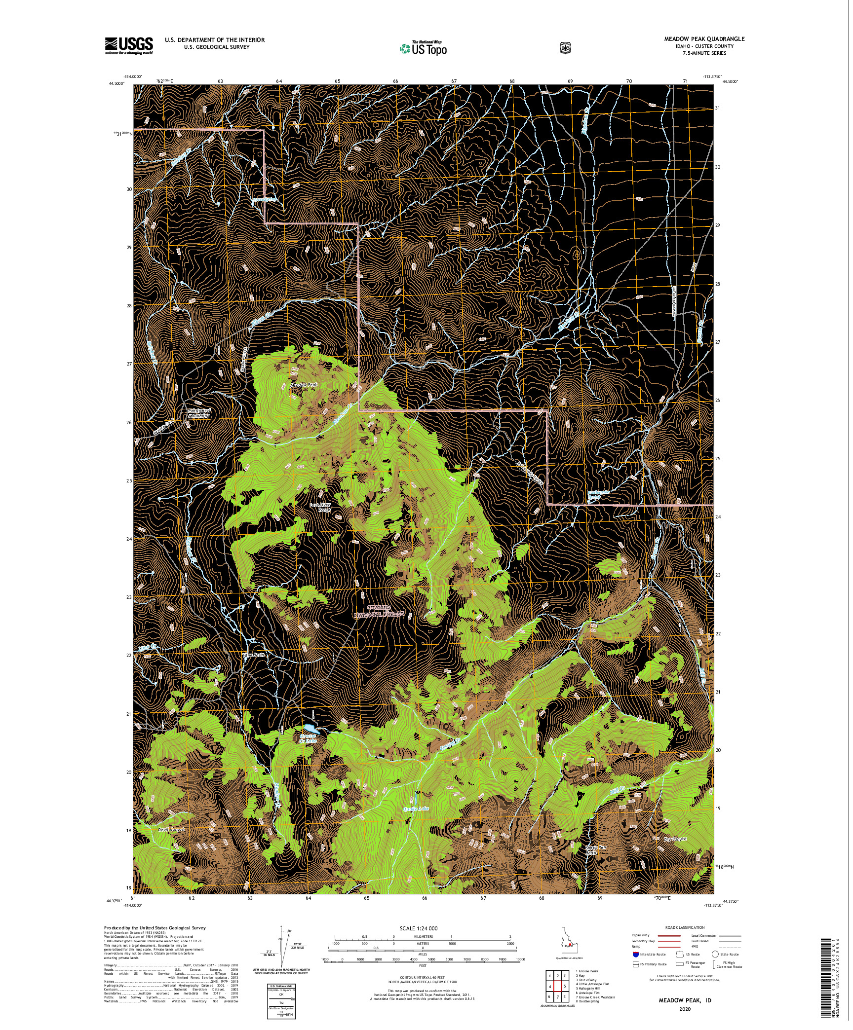 USGS US TOPO 7.5-MINUTE MAP FOR MEADOW PEAK, ID 2020