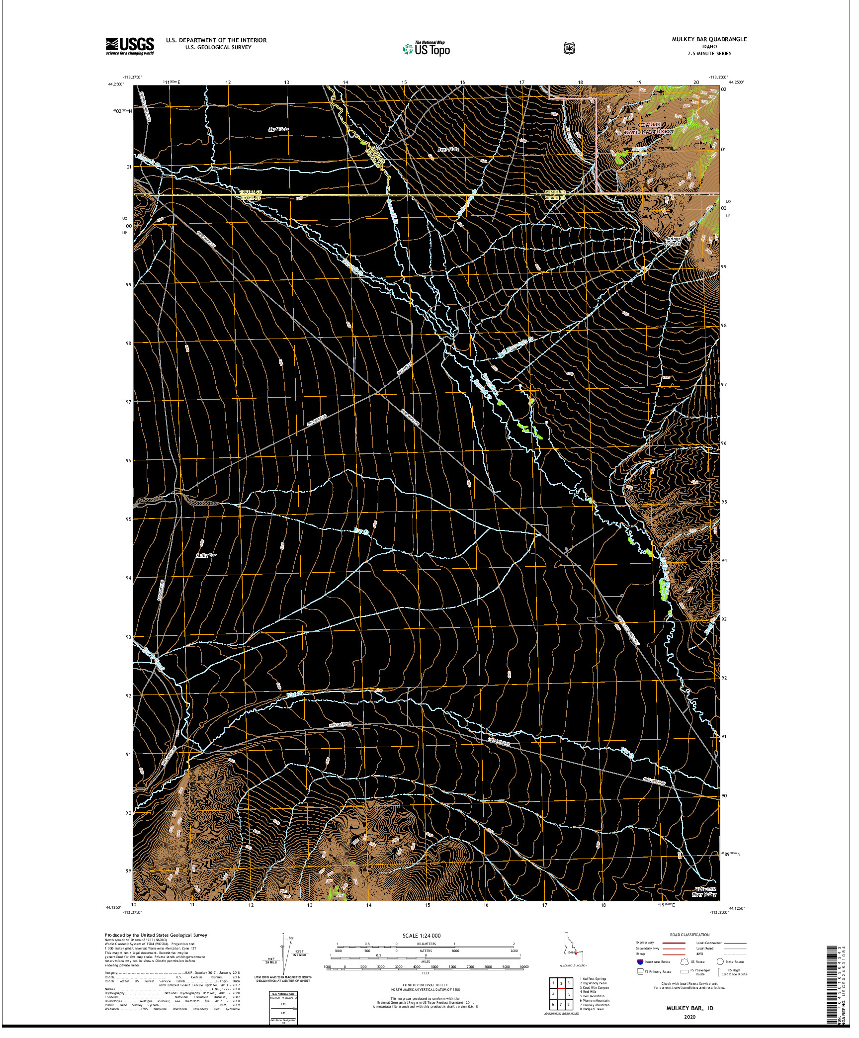 USGS US TOPO 7.5-MINUTE MAP FOR MULKEY BAR, ID 2020